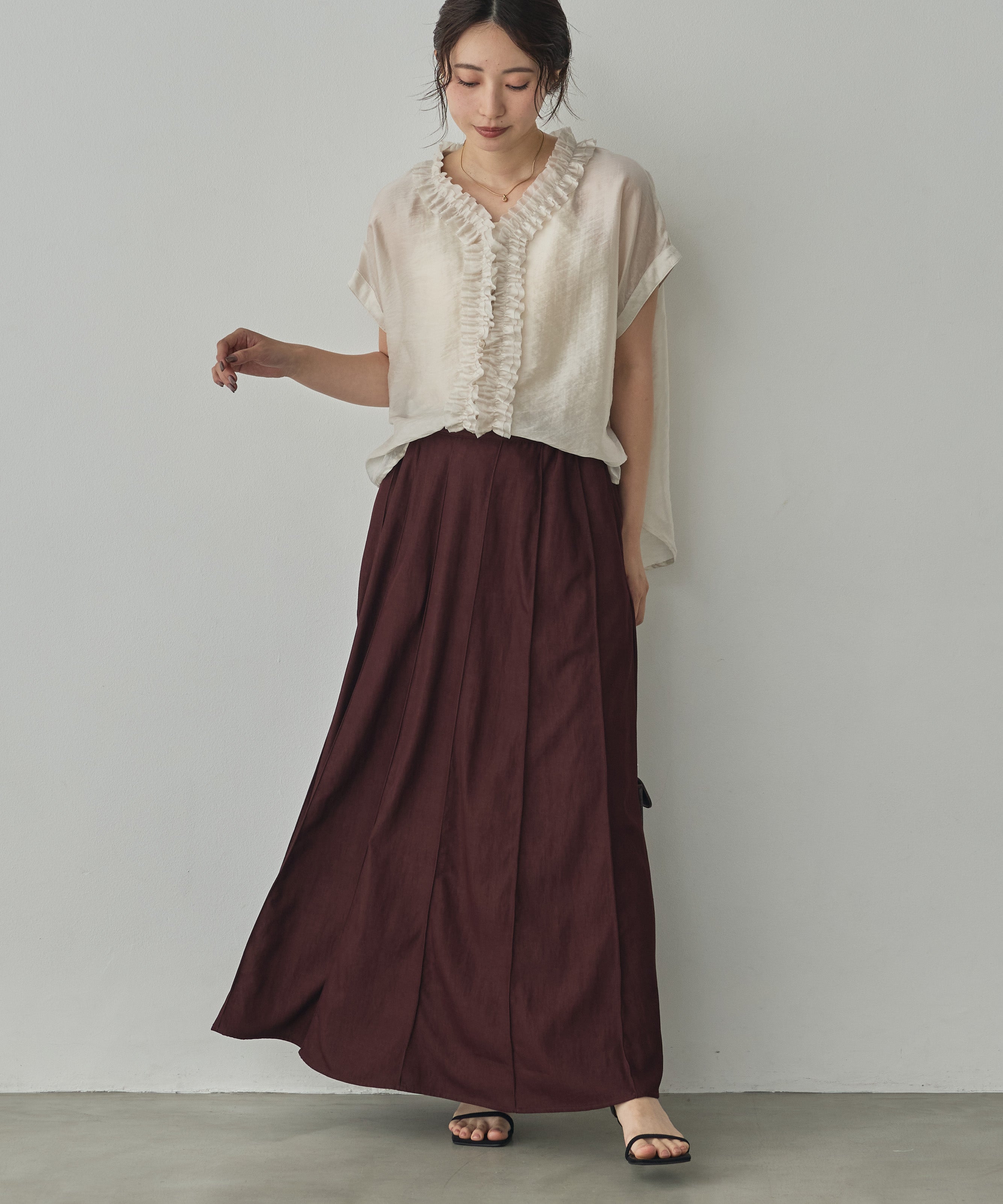 SOLID-COLOR / YARN-DYED CHECKERED FRILL SHIRT