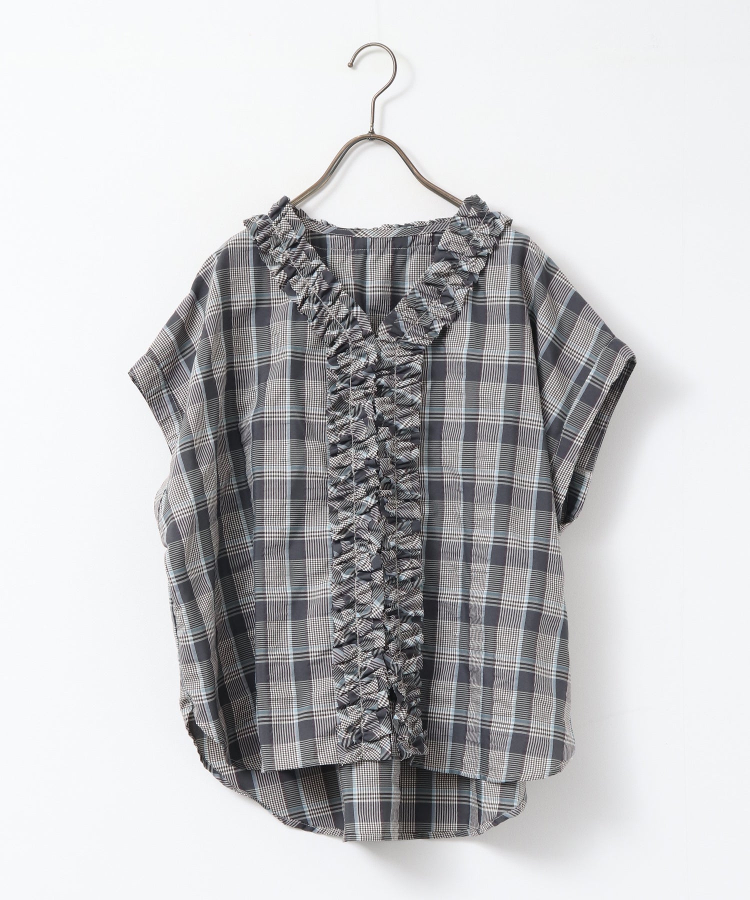 SOLID-COLOR / YARN-DYED CHECKERED FRILL SHIRT