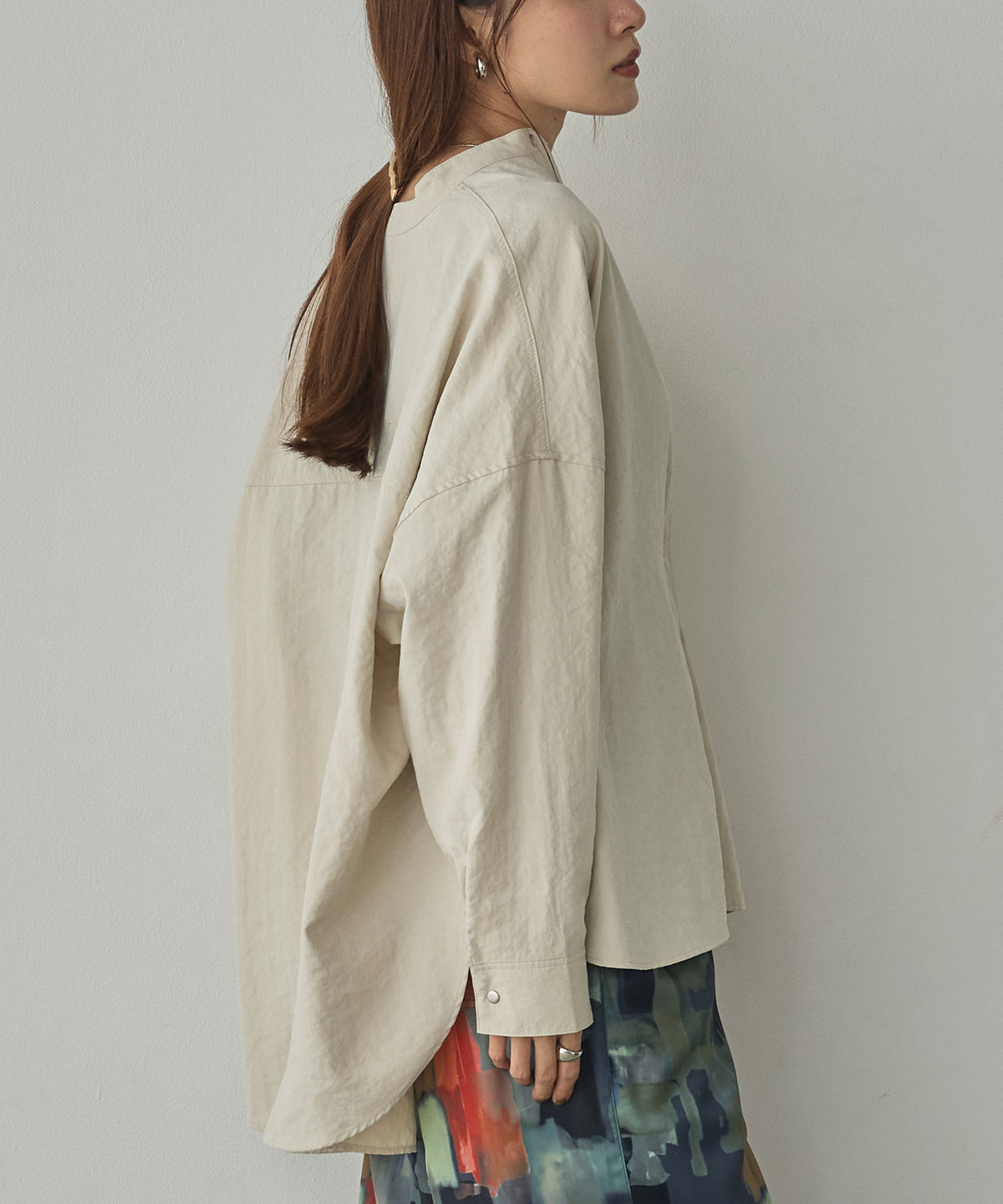 PEACH SUEDE 2WAY LENGTH BAND COLLAR SHIRT
