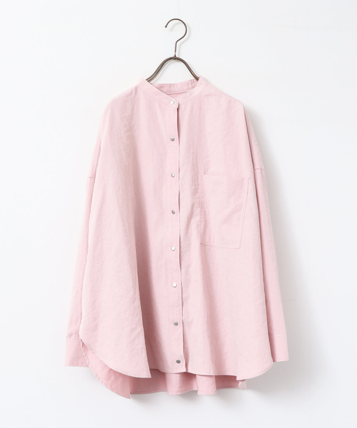 PEACH SUEDE 2WAY LENGTH BAND COLLAR SHIRT