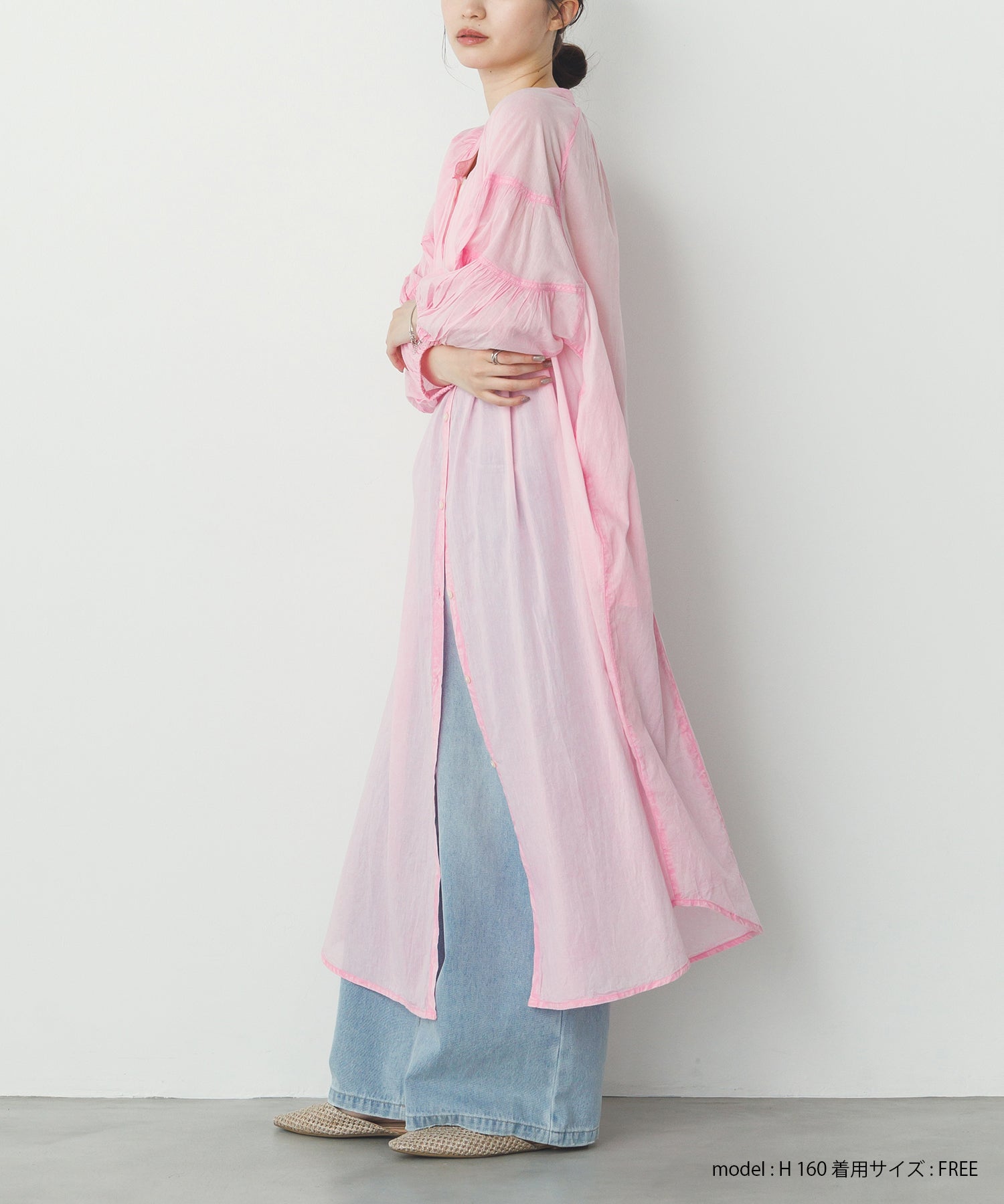 コットンボイル 七分袖シャツワンピース