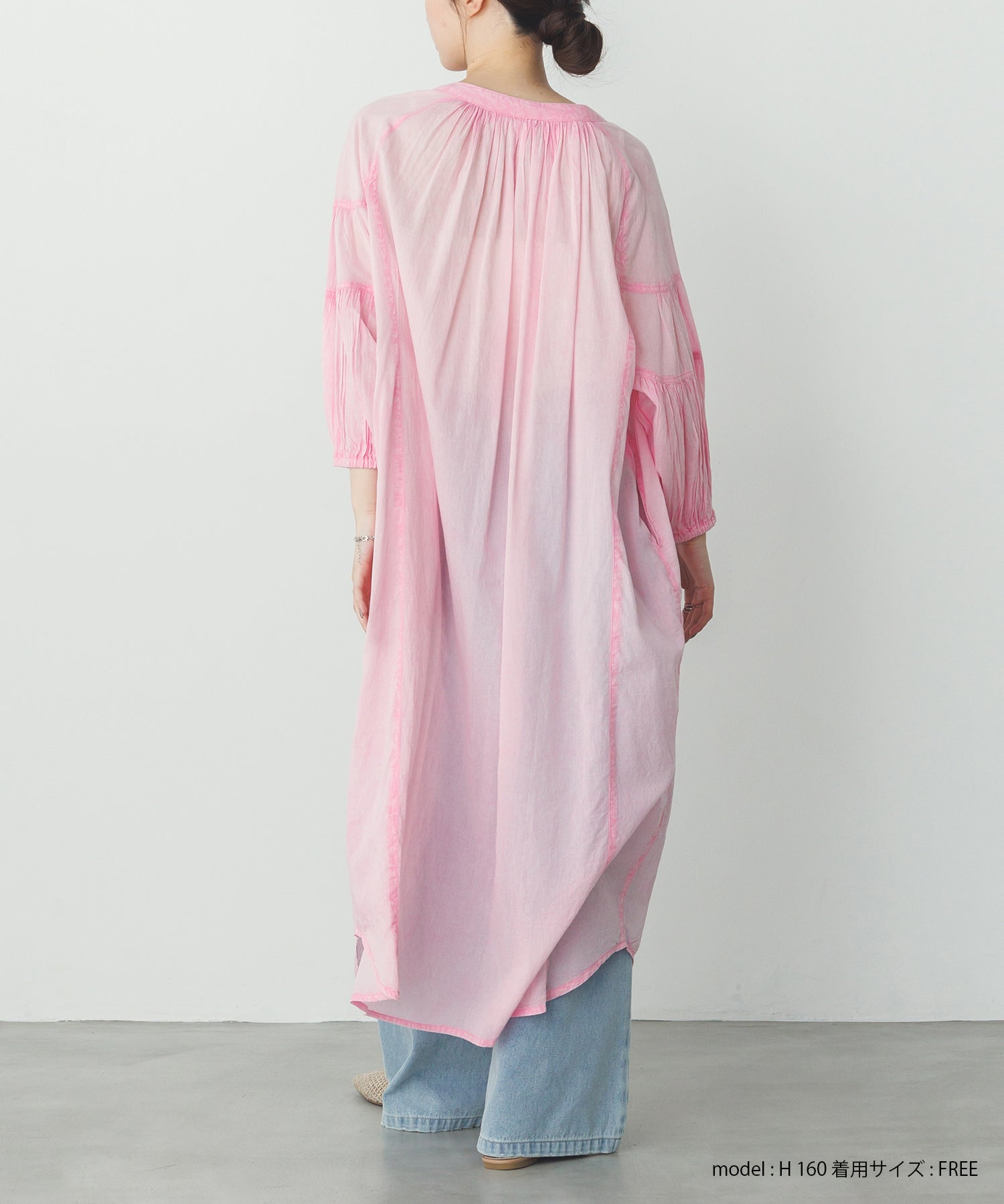 コットンボイル 七分袖シャツワンピース