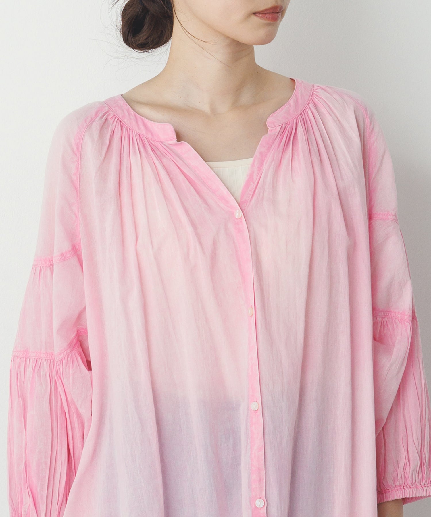 コットンボイル 七分袖シャツワンピース