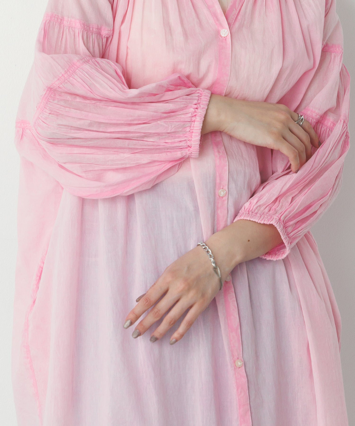 コットンボイル 七分袖シャツワンピース