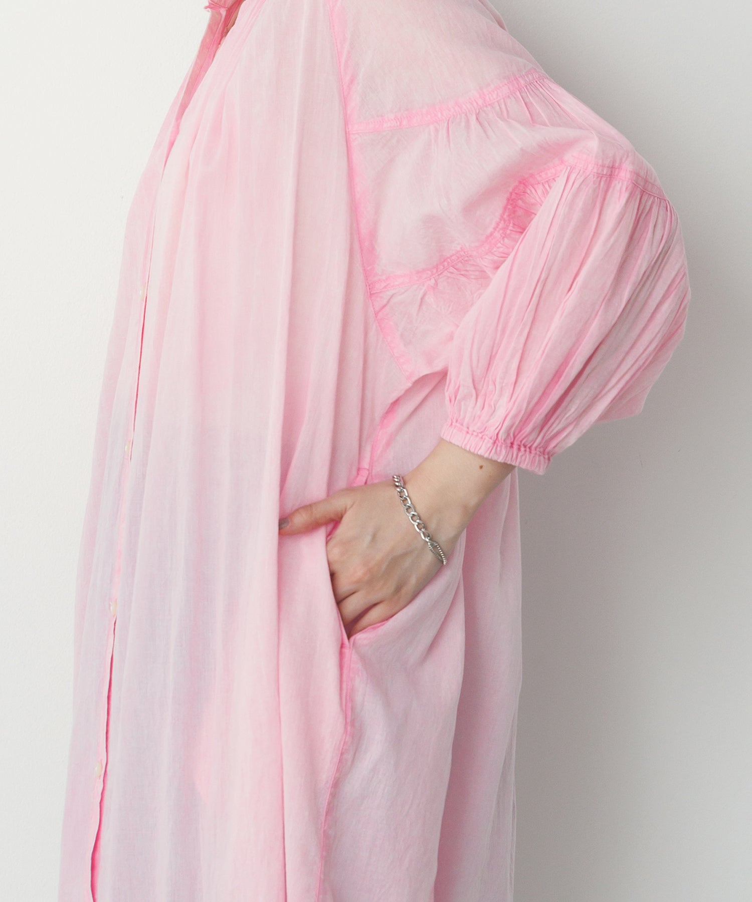 コットンボイル 七分袖シャツワンピース