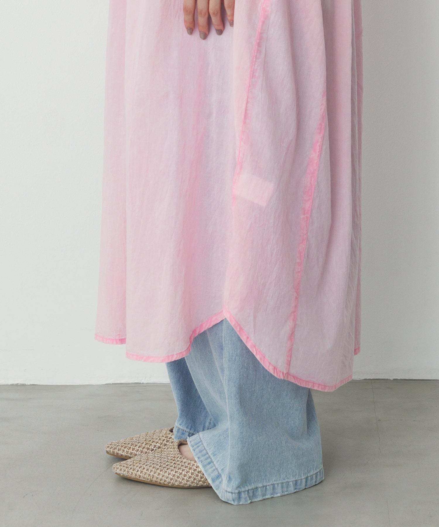 コットンボイル 七分袖シャツワンピース