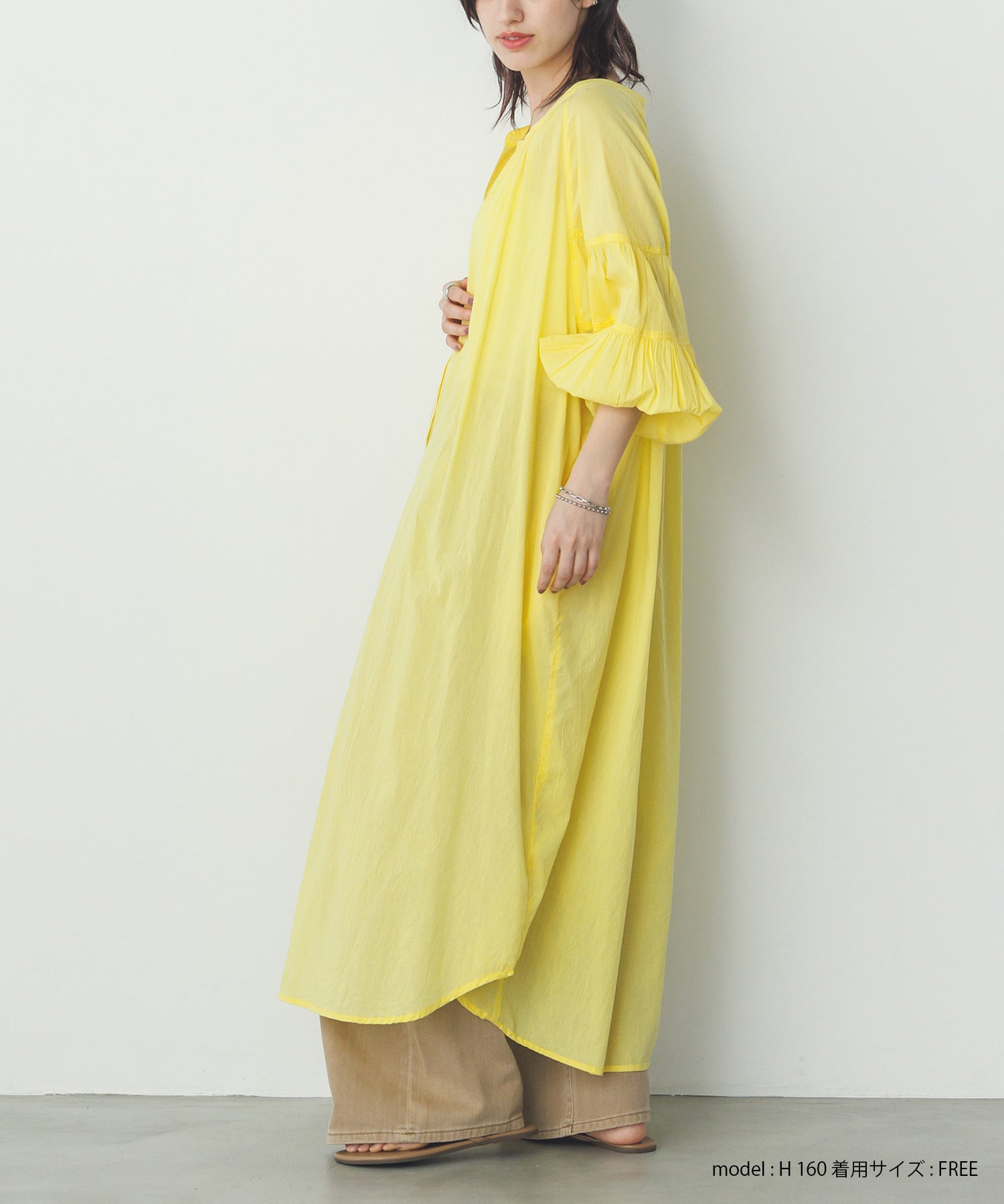 コットンボイル 七分袖シャツワンピース