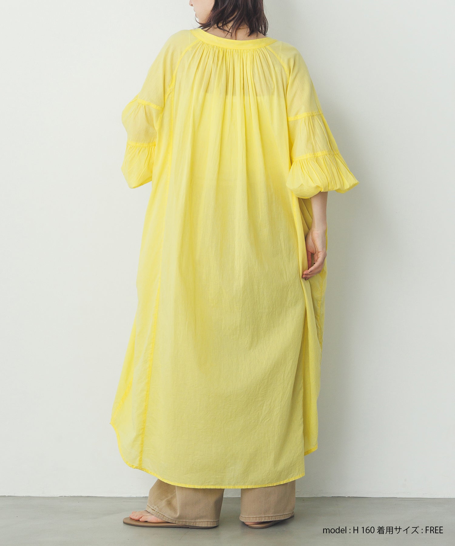 コットンボイル 七分袖シャツワンピース