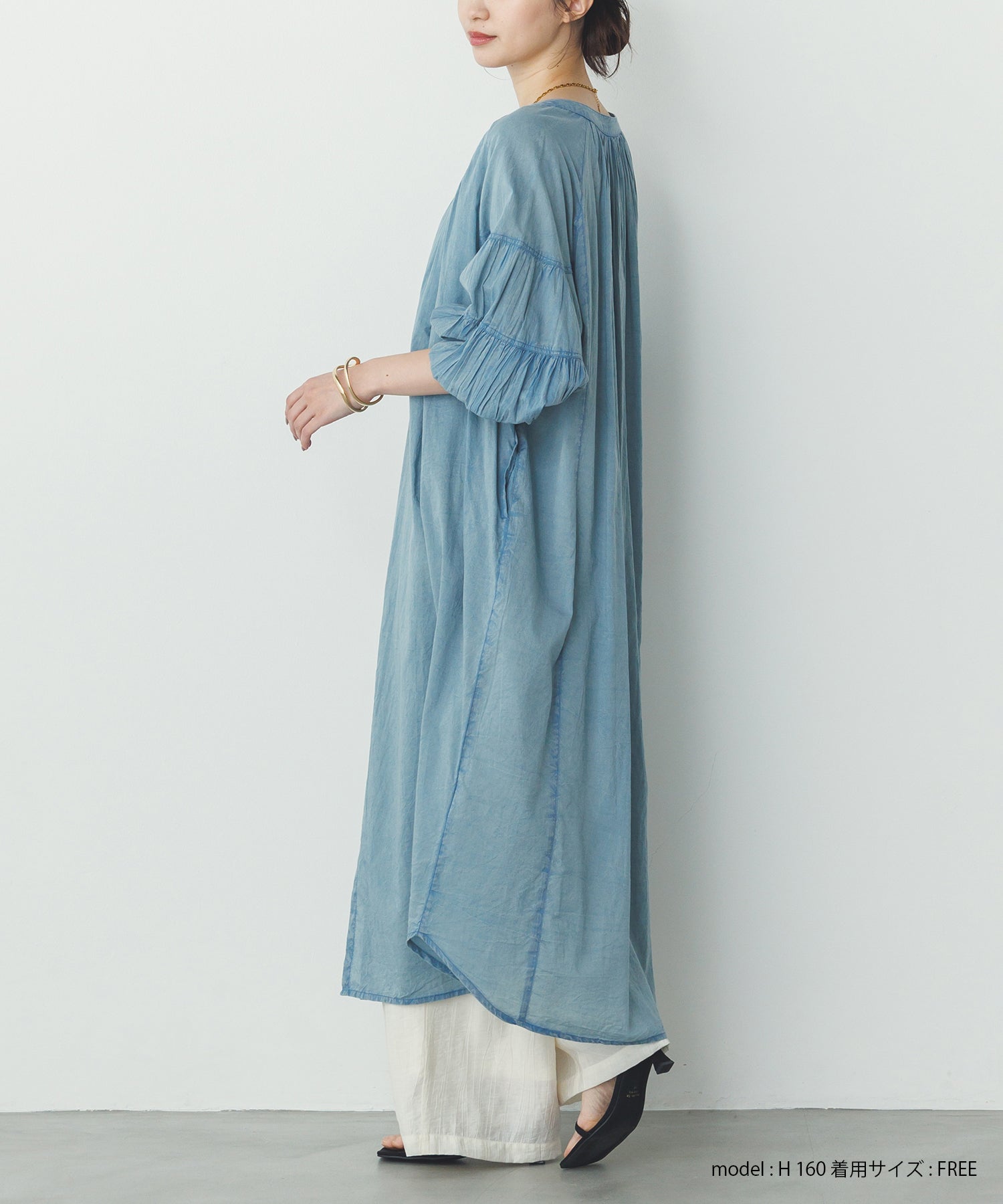 コットンボイル 七分袖シャツワンピース