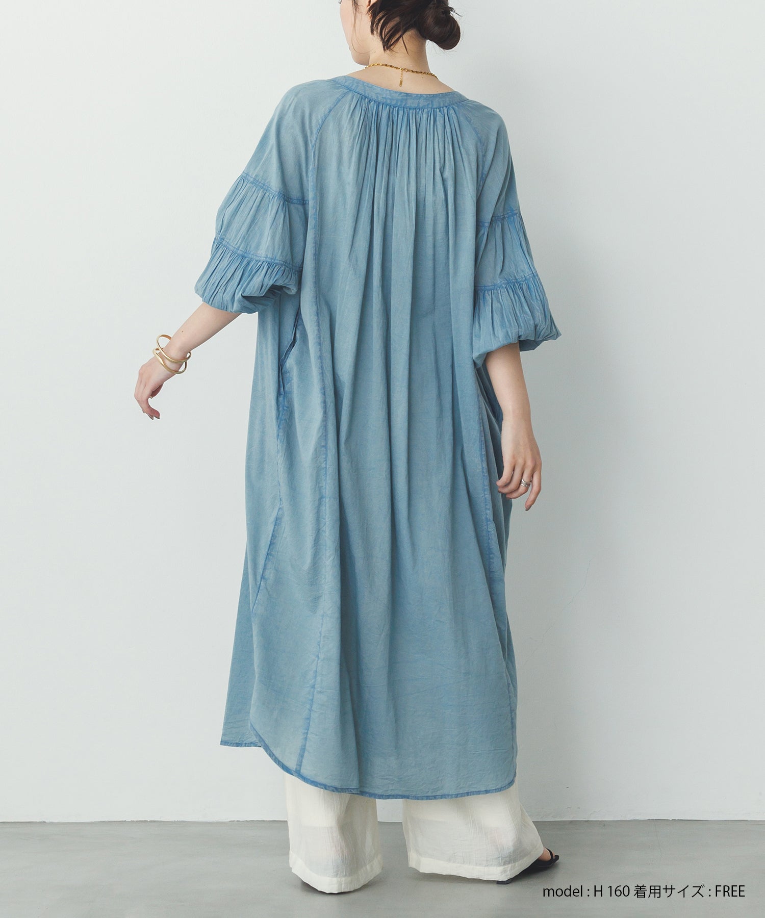 コットンボイル 七分袖シャツワンピース