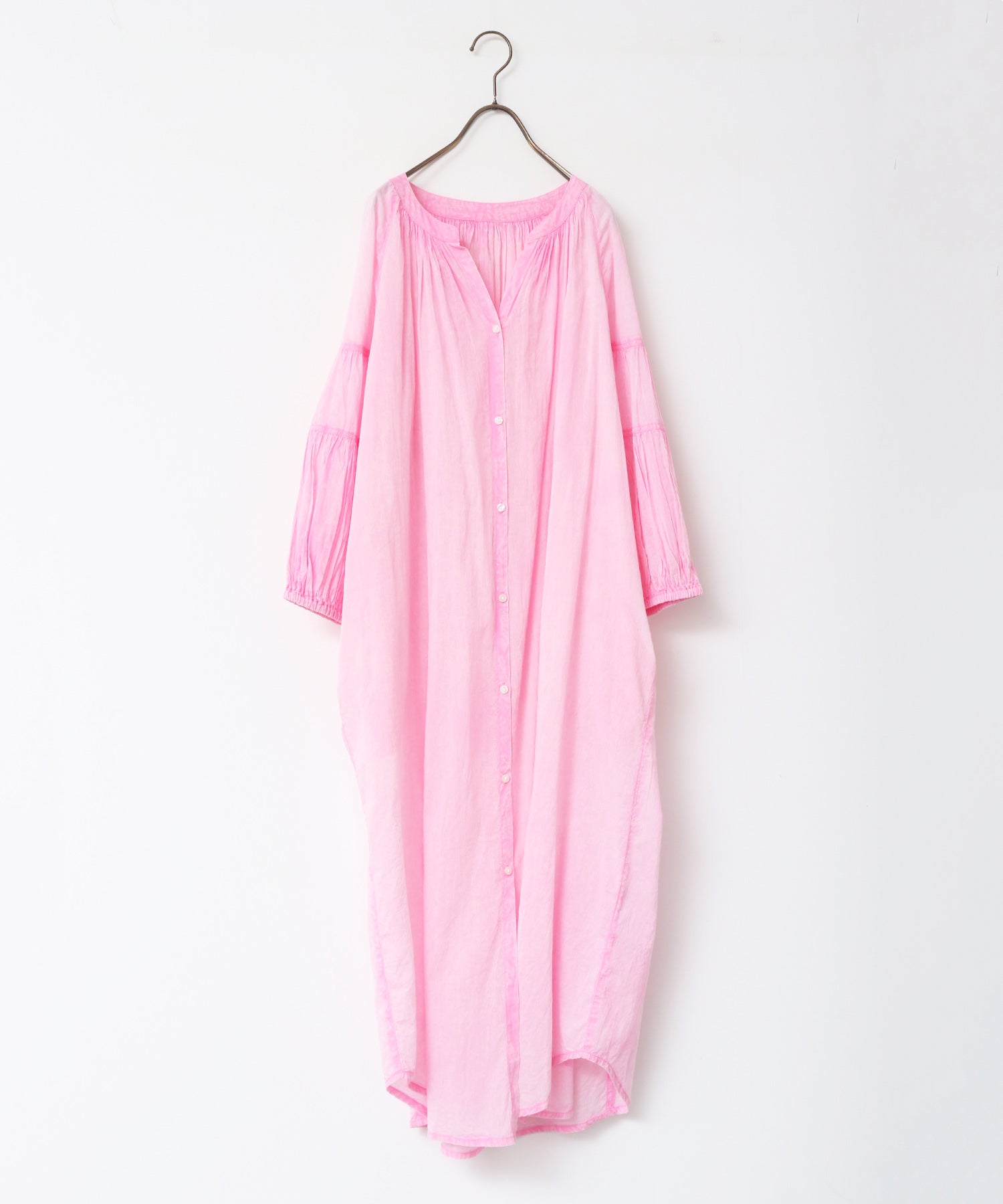 コットンボイル 七分袖シャツワンピース