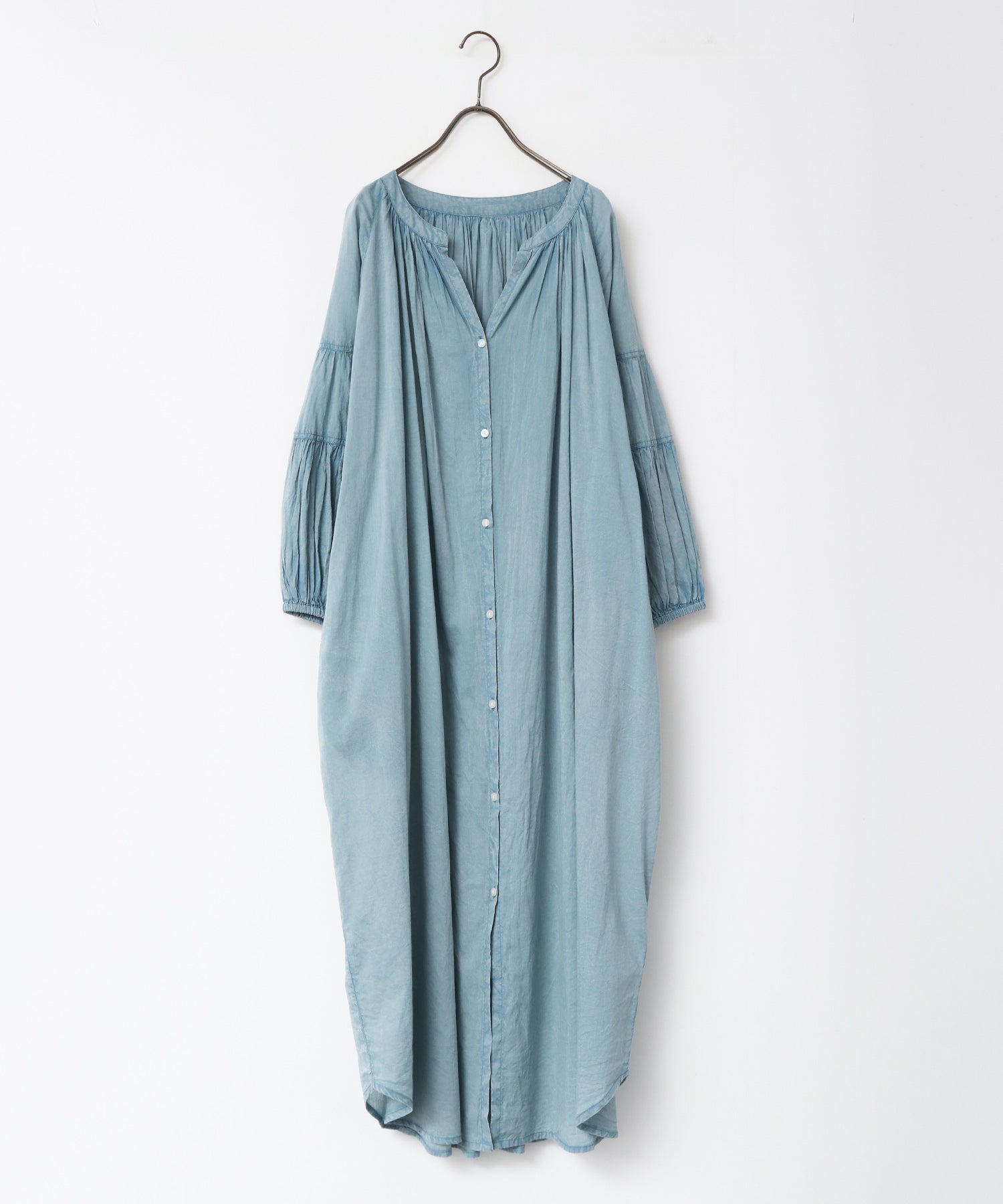 コットンボイル 七分袖シャツワンピース