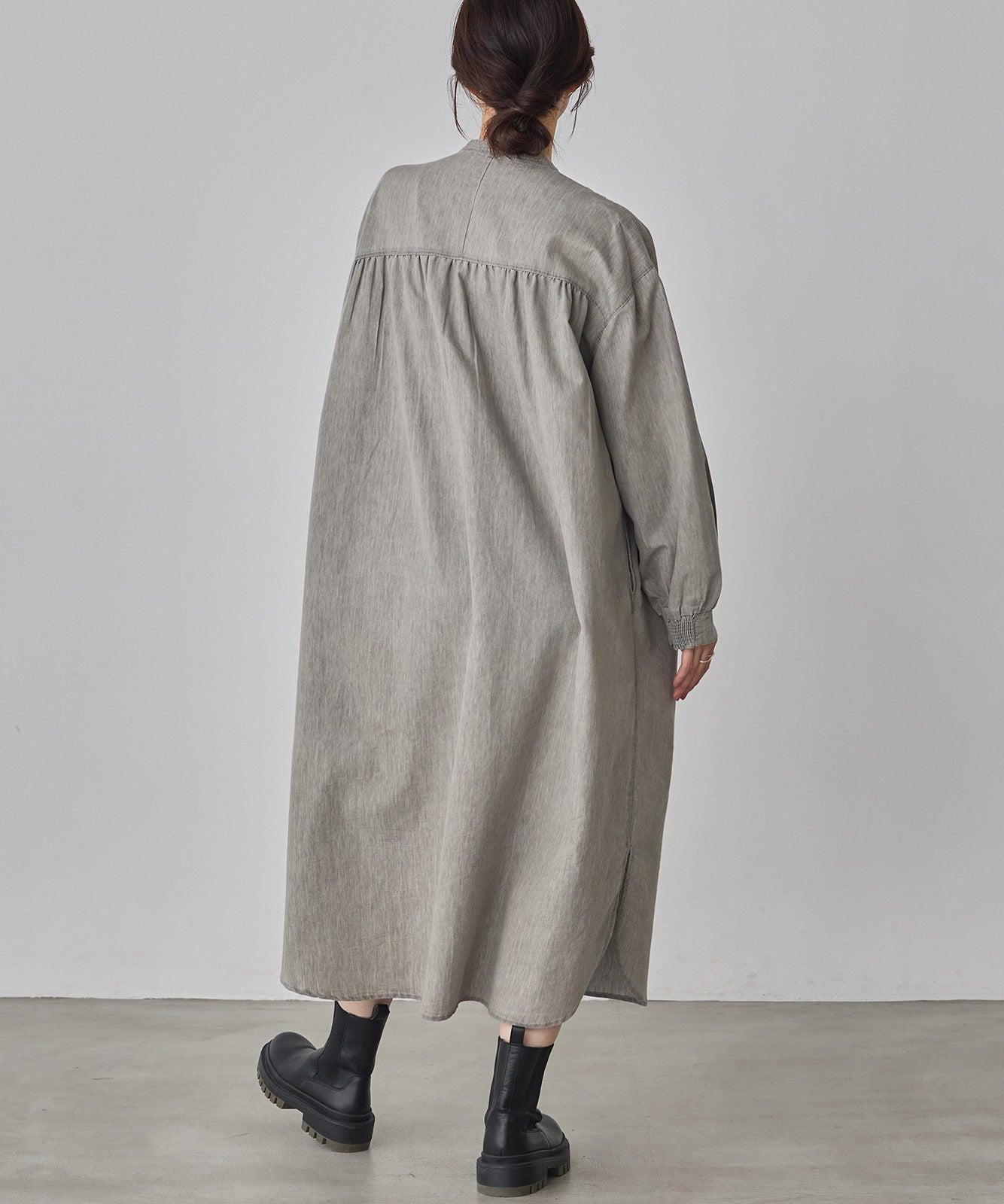 DENIM SMOCKING ONE-PIECE