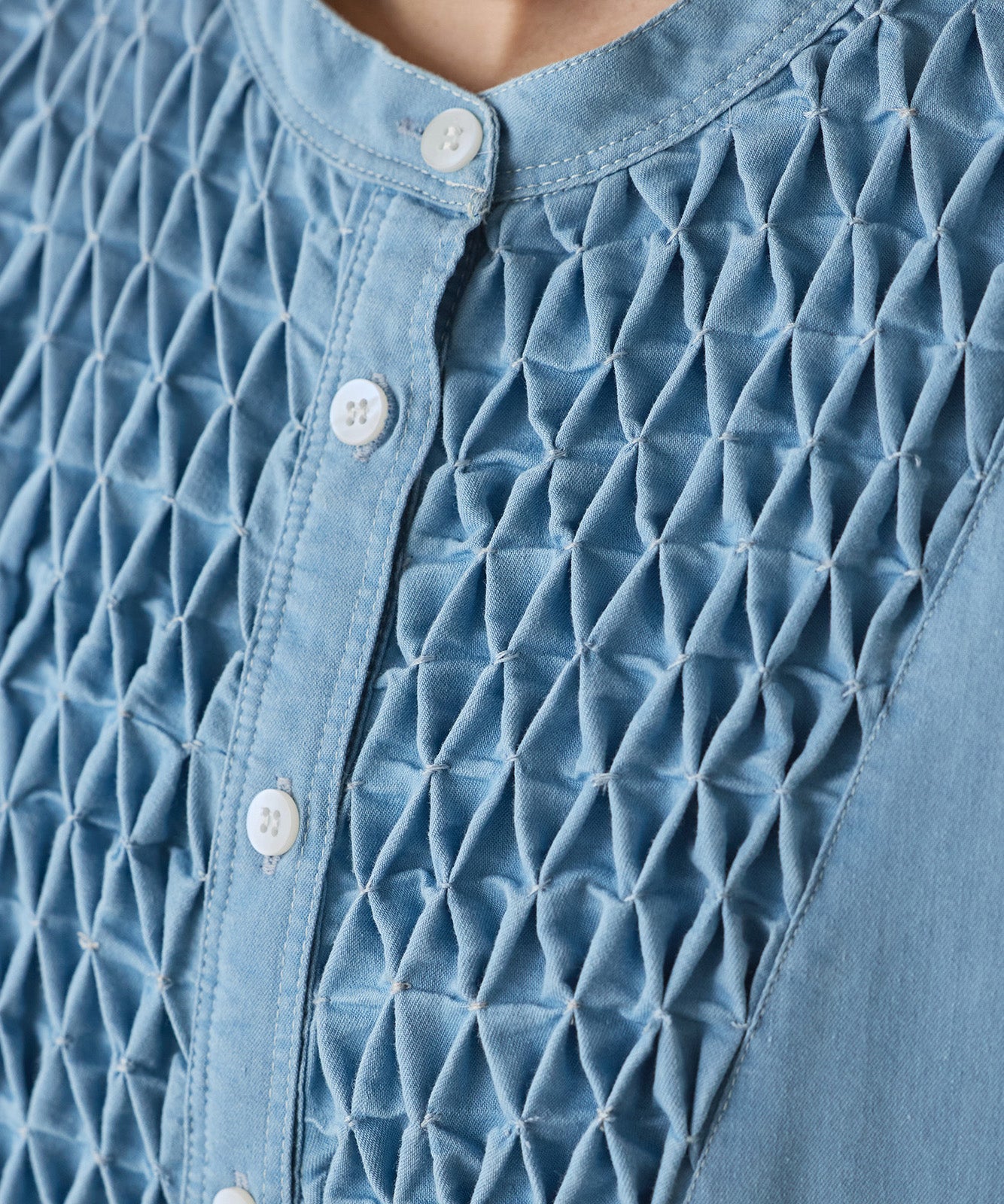 DENIM SMOCKING ONE-PIECE