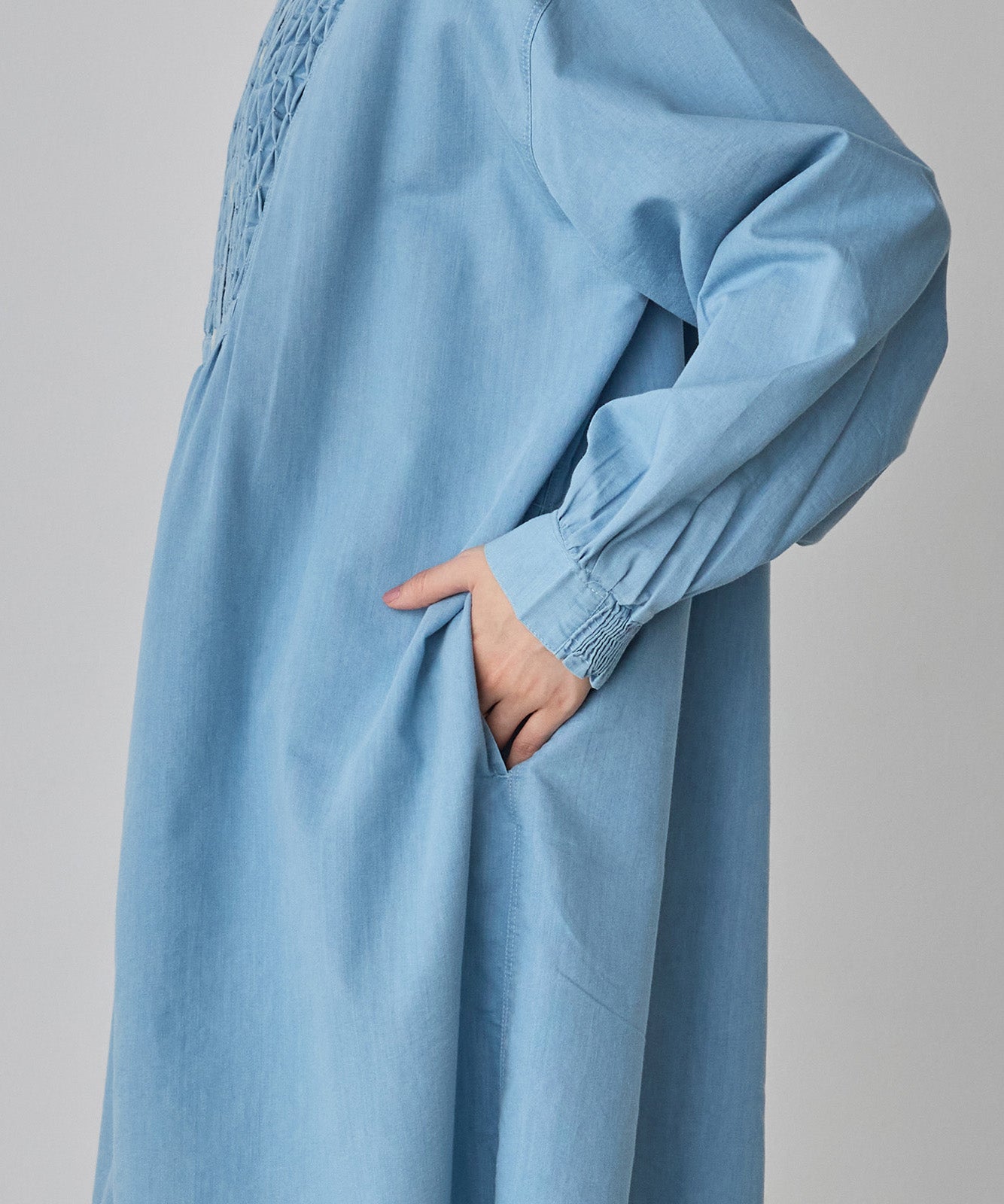 DENIM SMOCKING ONE-PIECE