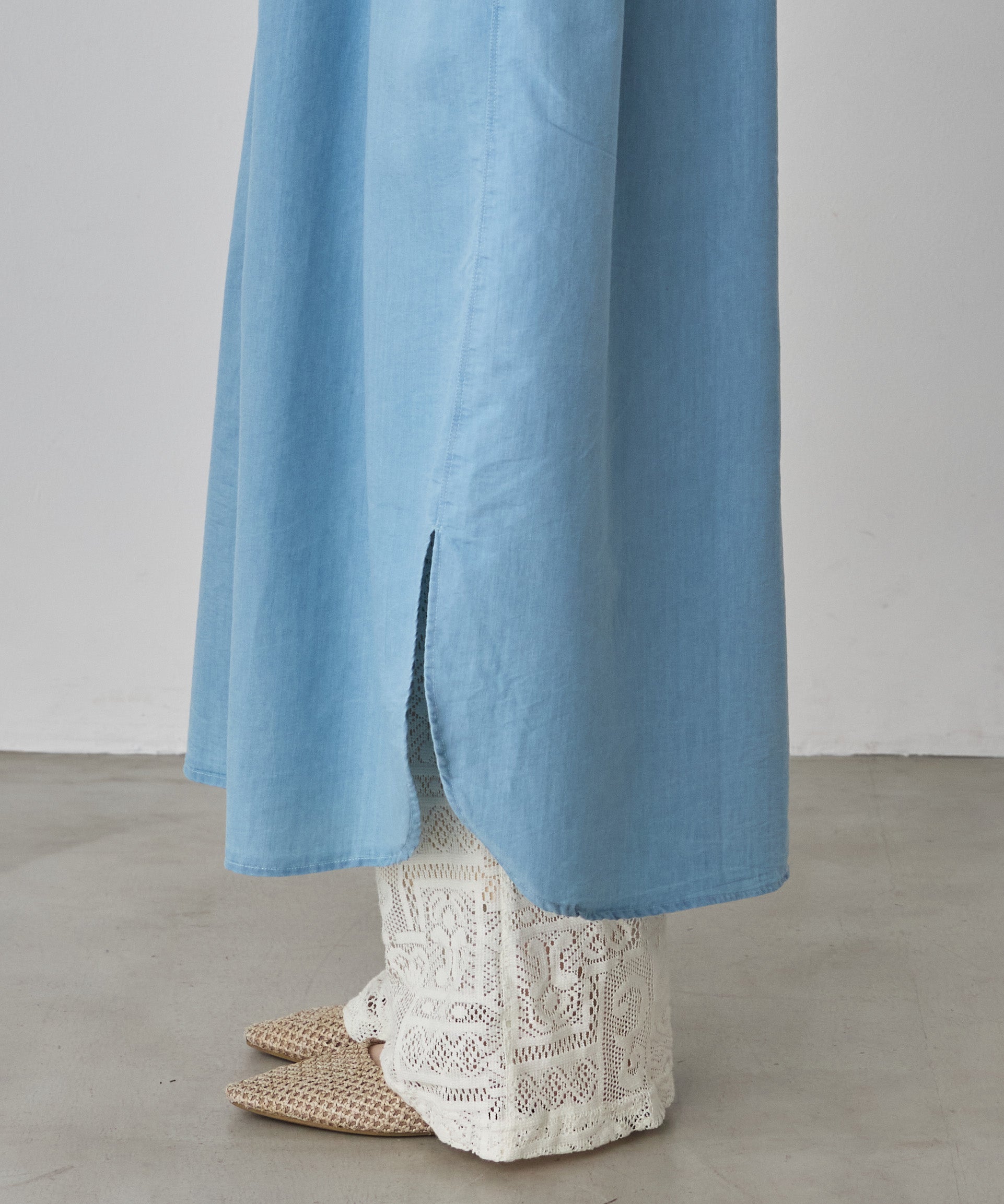 DENIM SMOCKING ONE-PIECE