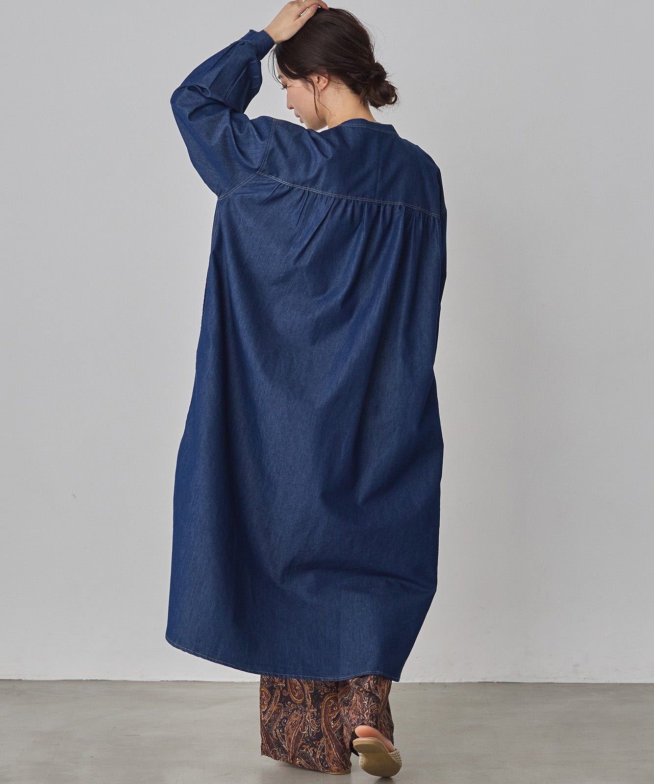 DENIM SMOCKING ONE-PIECE
