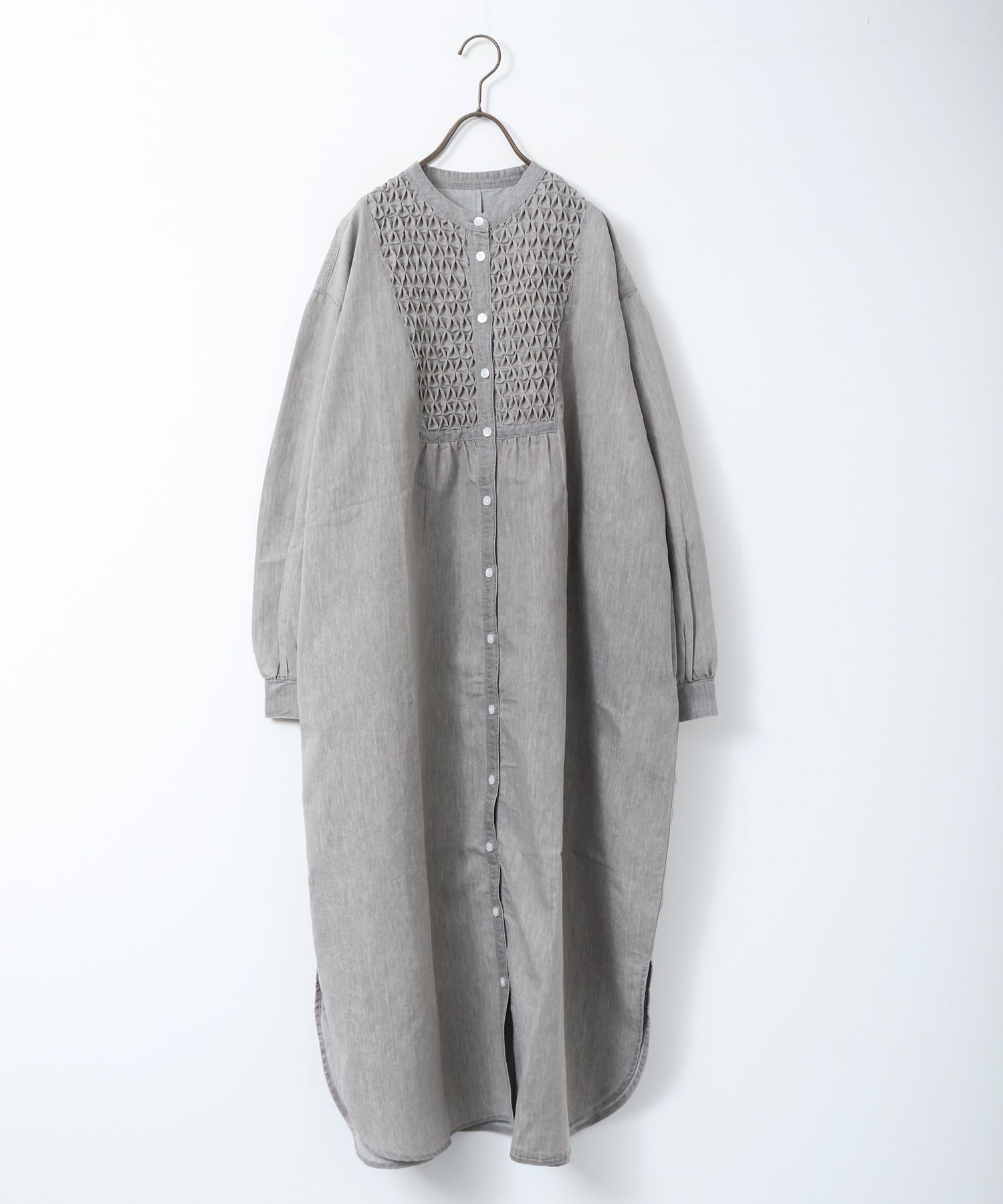 DENIM SMOCKING ONE-PIECE