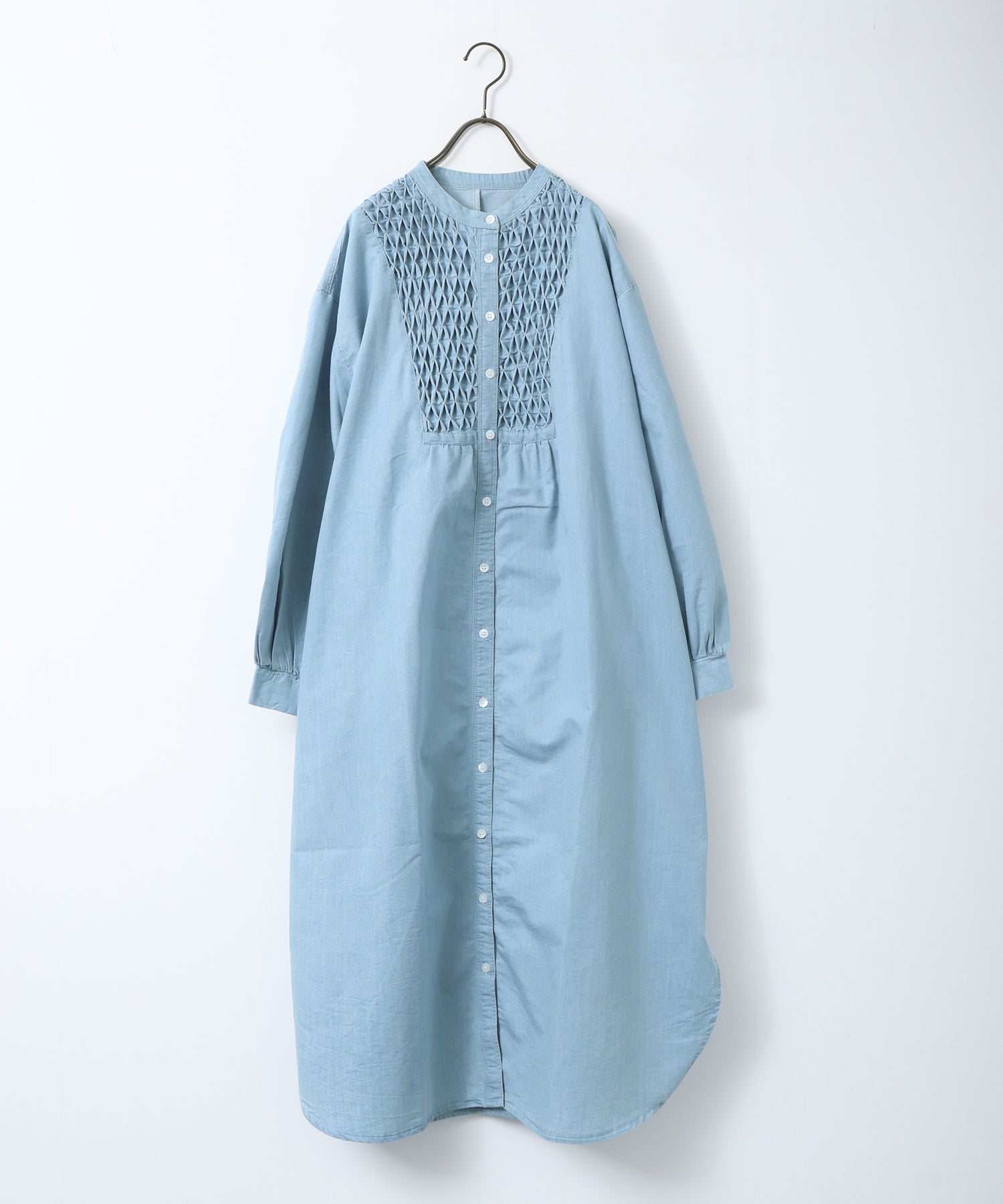 DENIM SMOCKING ONE-PIECE