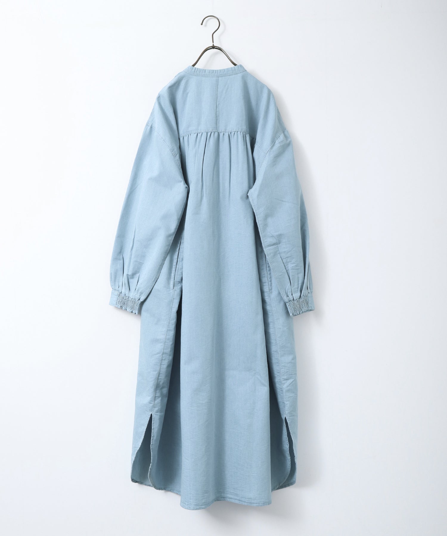 DENIM SMOCKING ONE-PIECE