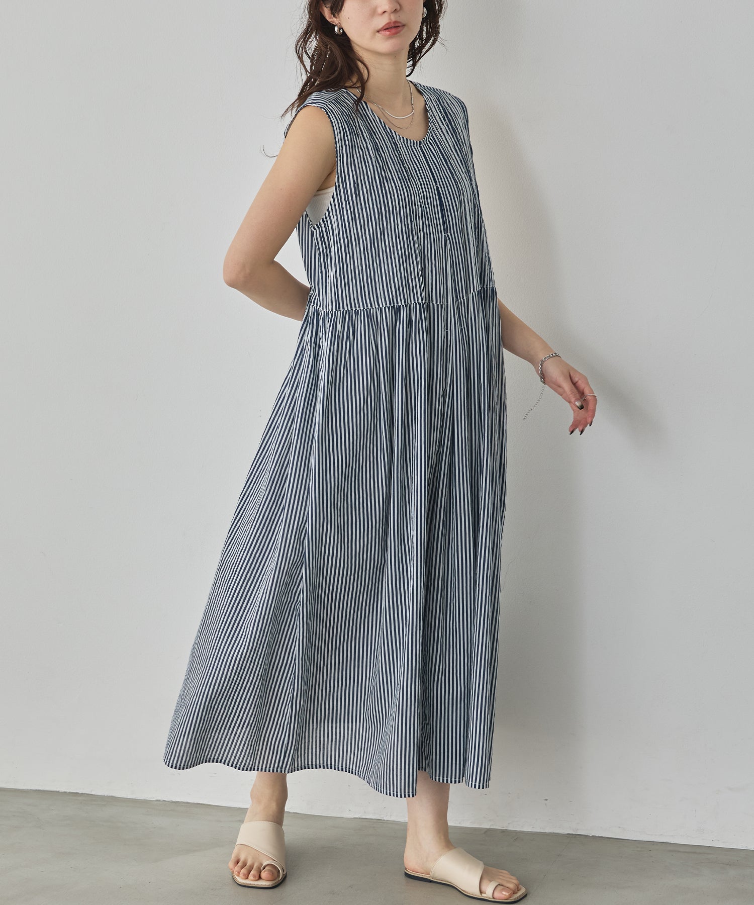 PINTUCK SLEEVELESS DRESS