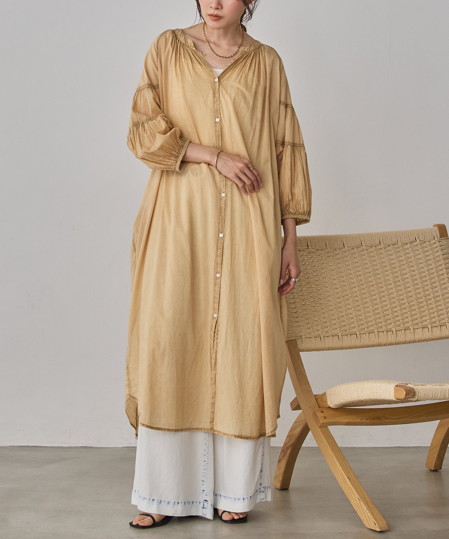 ACID-WASH GATHERED ONE-PIECE
