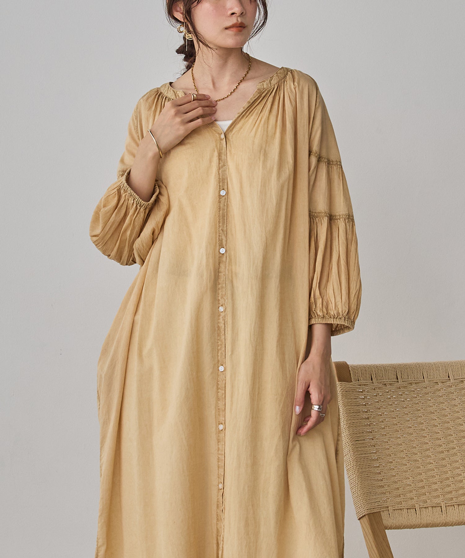 ACID-WASH GATHERED ONE-PIECE