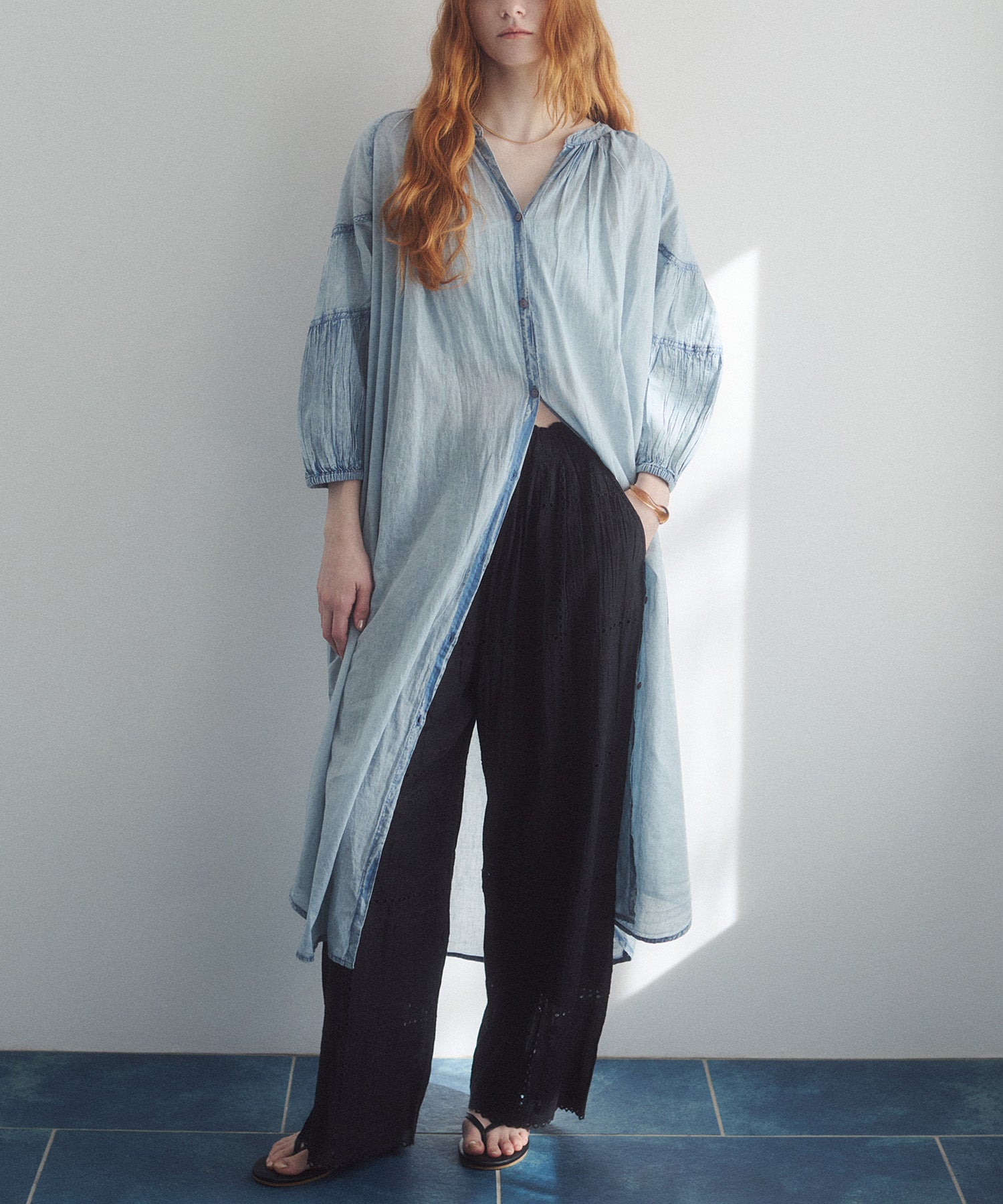 ACID-WASH GATHERED ONE-PIECE