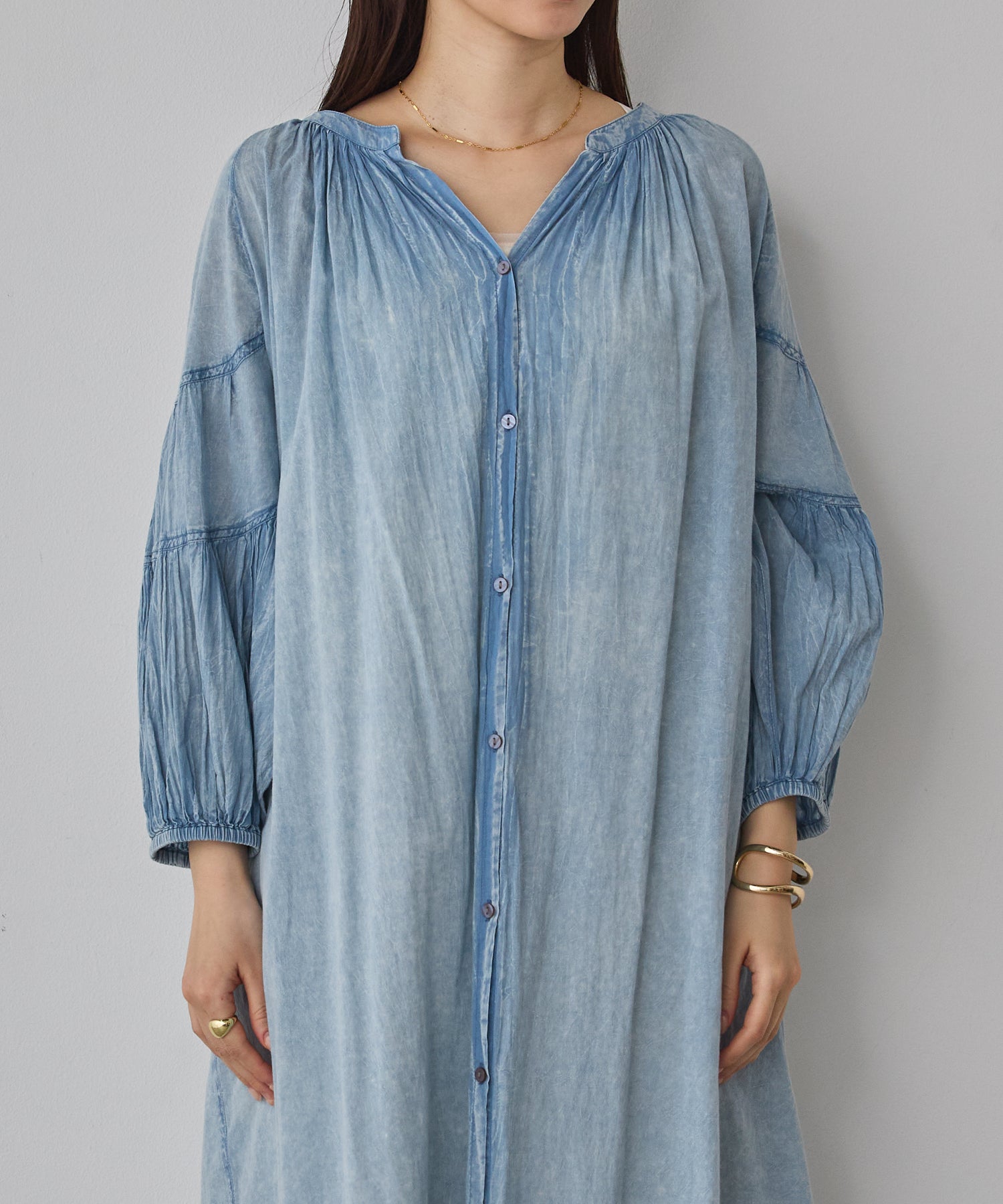 ACID-WASH GATHERED ONE-PIECE