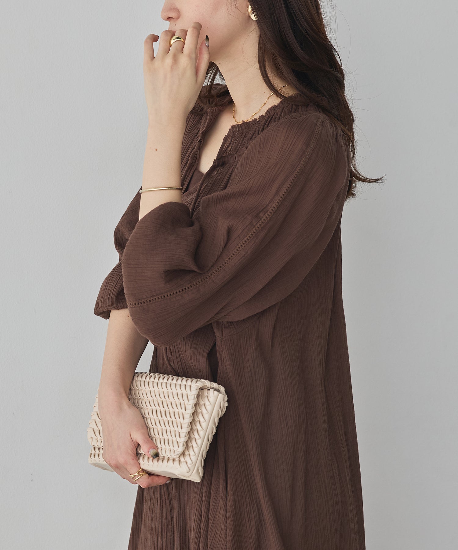 SKIPPER NECK GATHERED DRESS