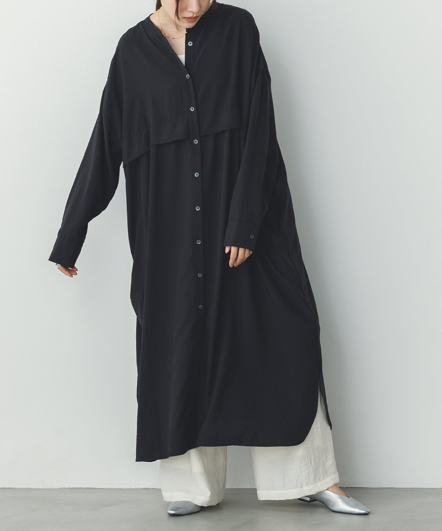 スパンローン気流染めタックワンピース