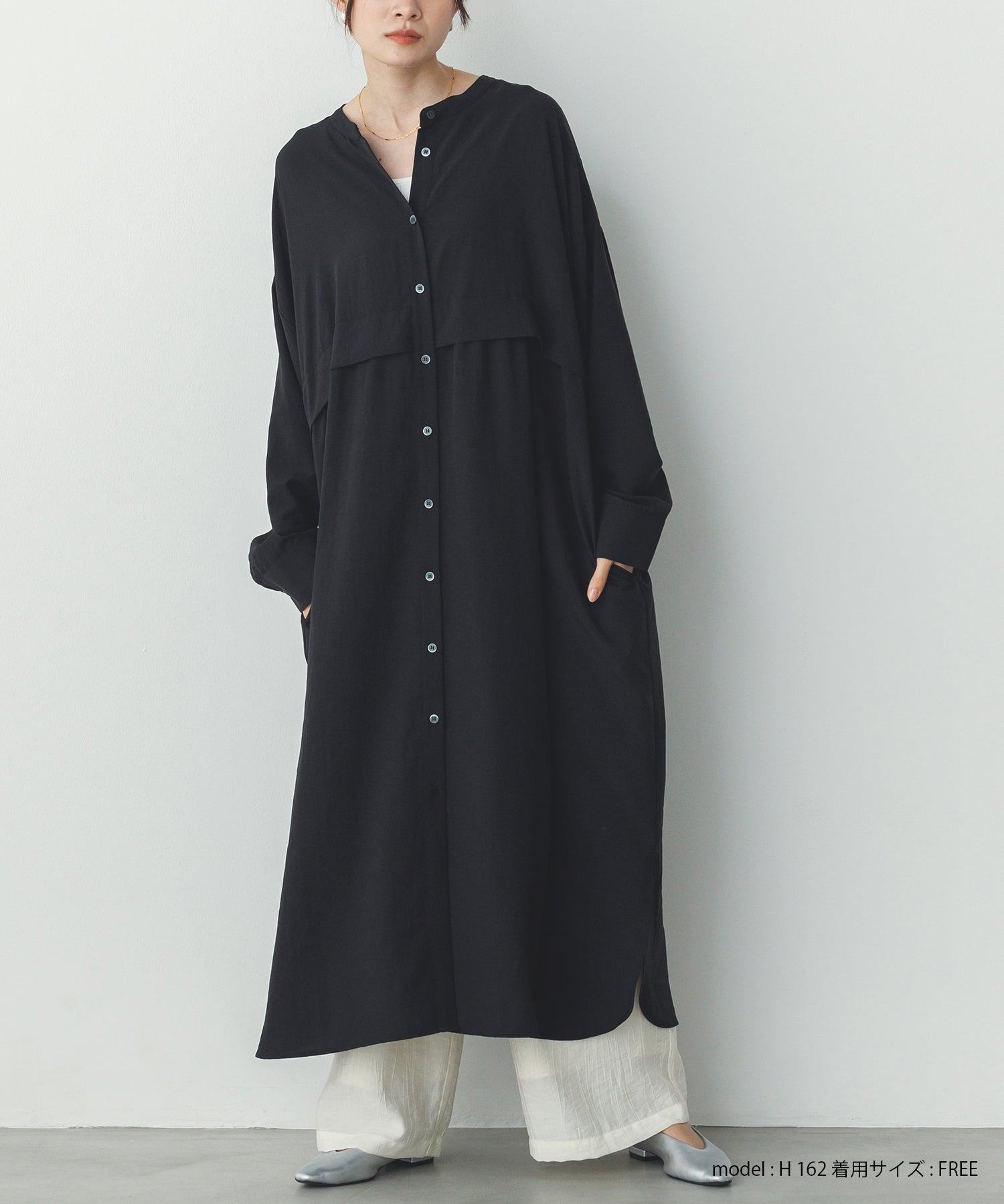 スパンローン気流染めタックワンピース