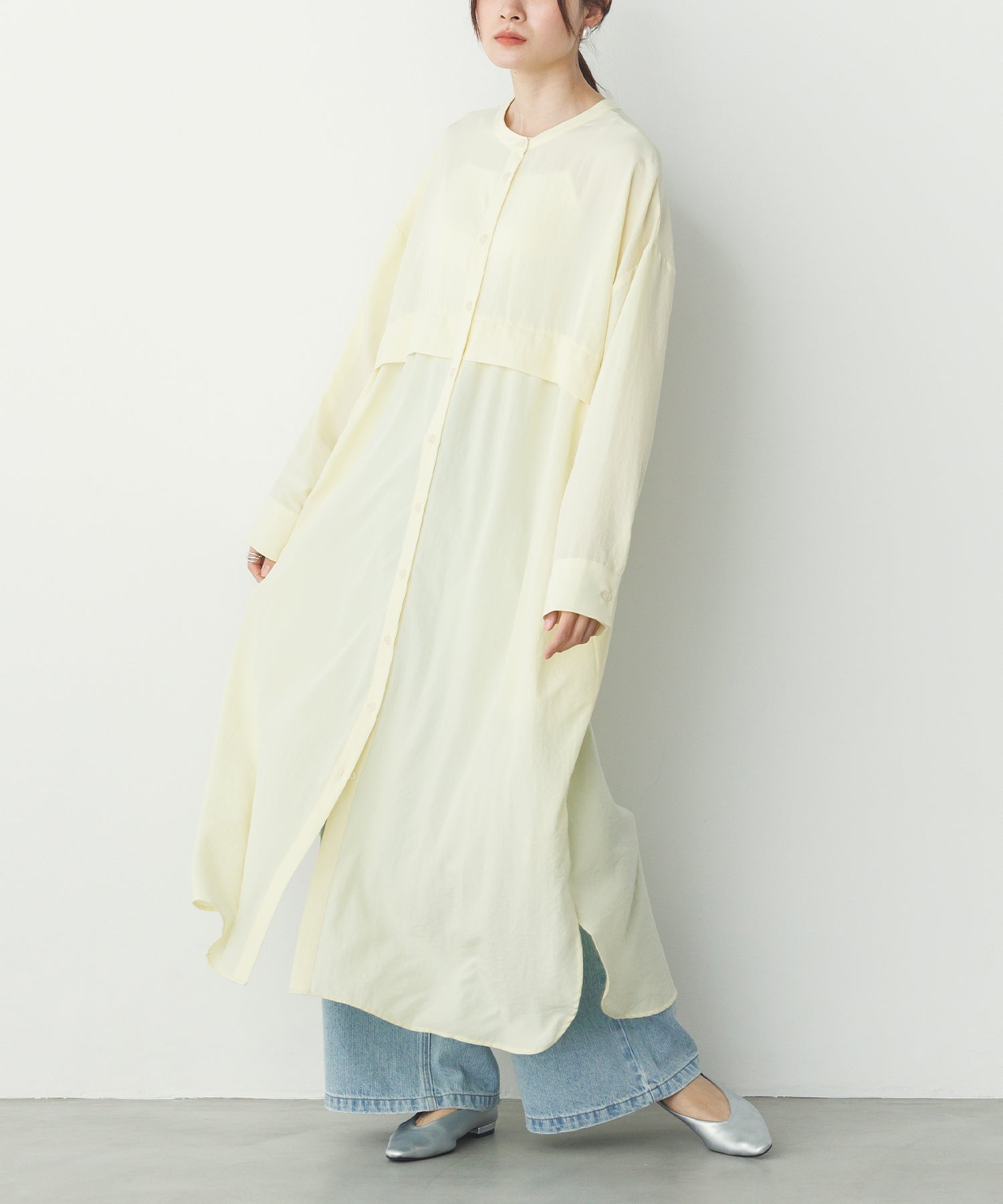 スパンローン気流染めタックワンピース