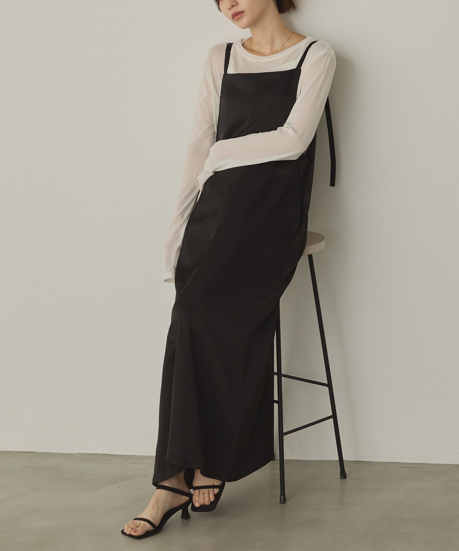 前後2WAY ワッシャーサテン キャミワンピース