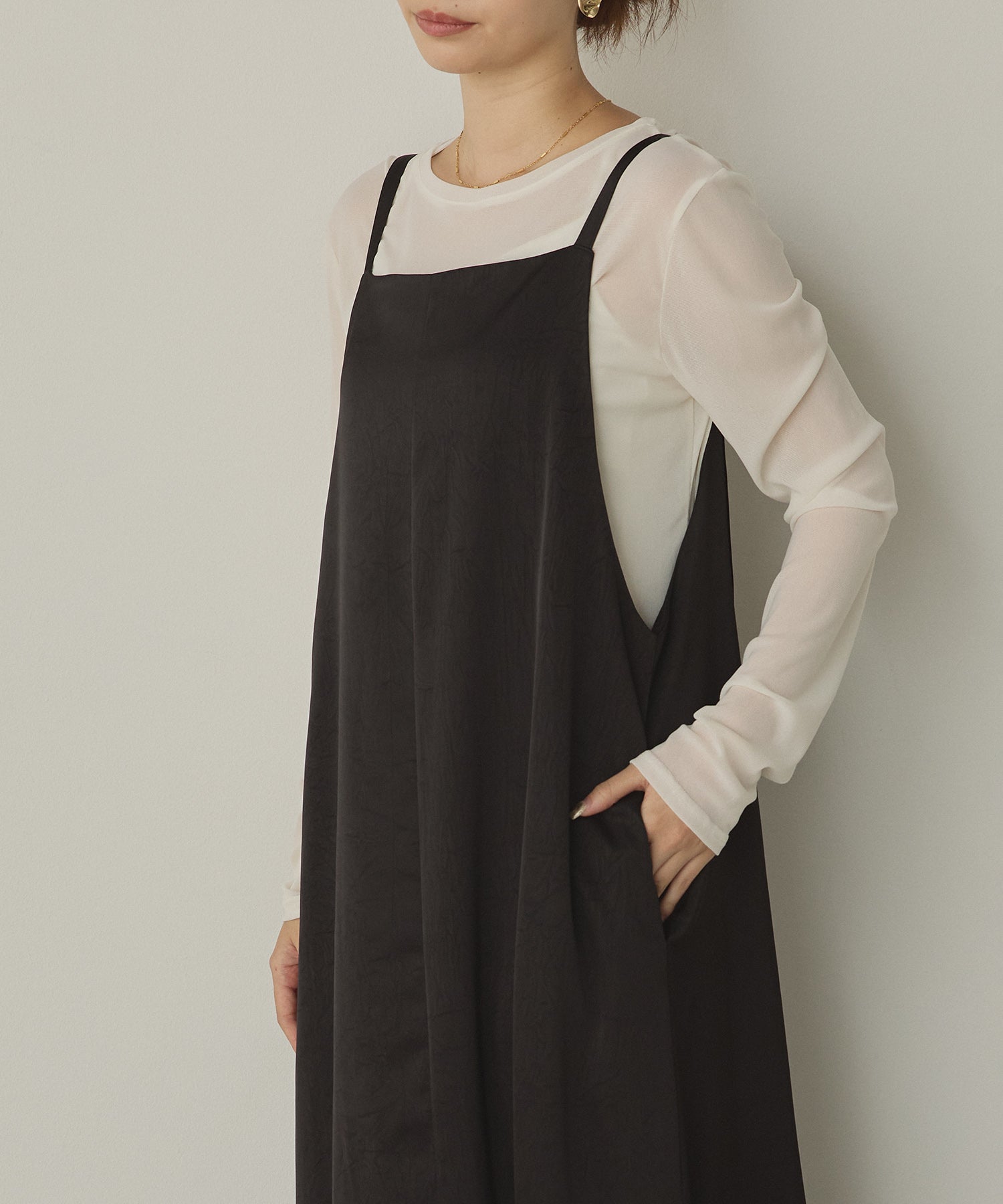 前後2WAY ワッシャーサテン キャミワンピース