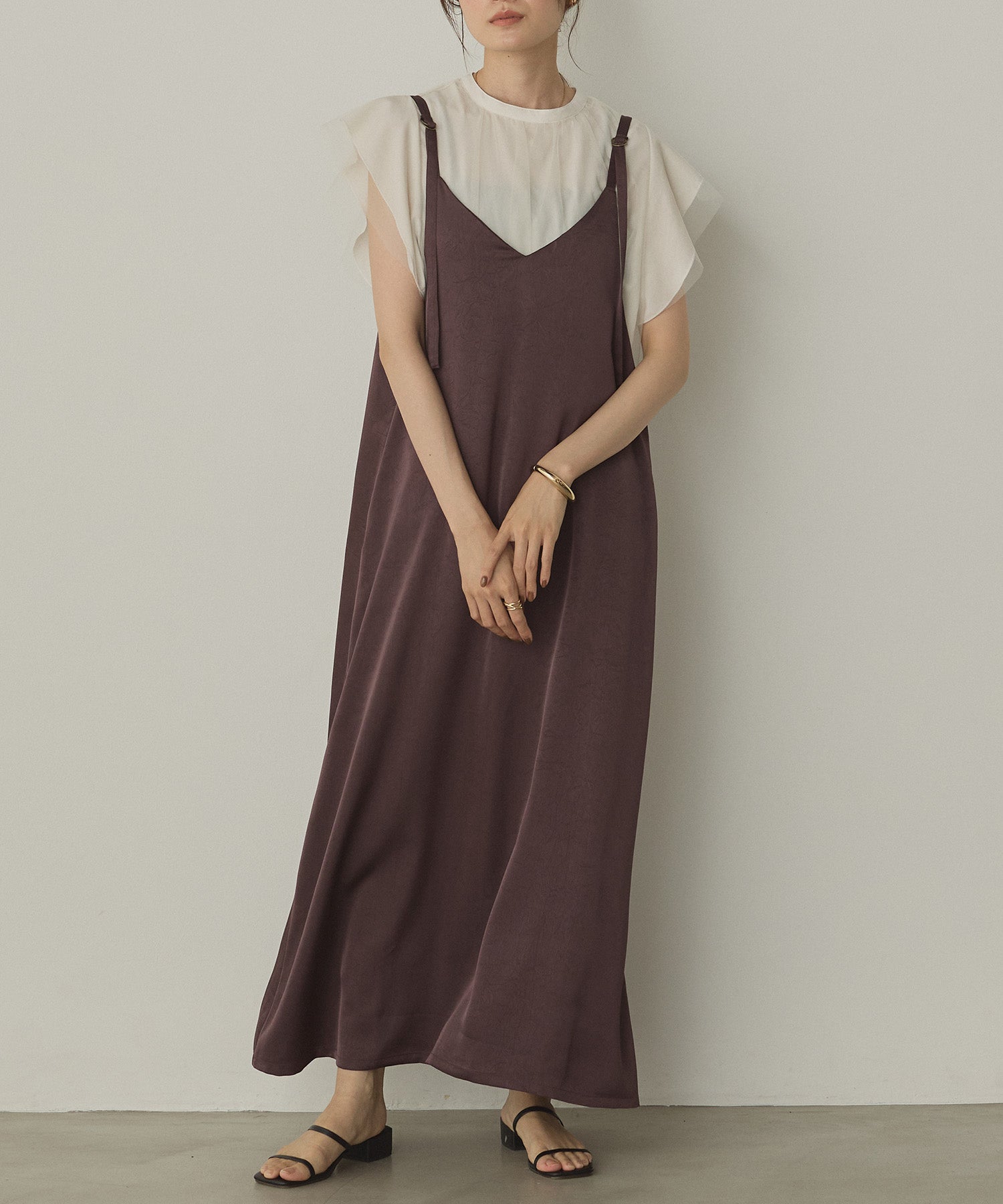 前後2WAY ワッシャーサテン キャミワンピース