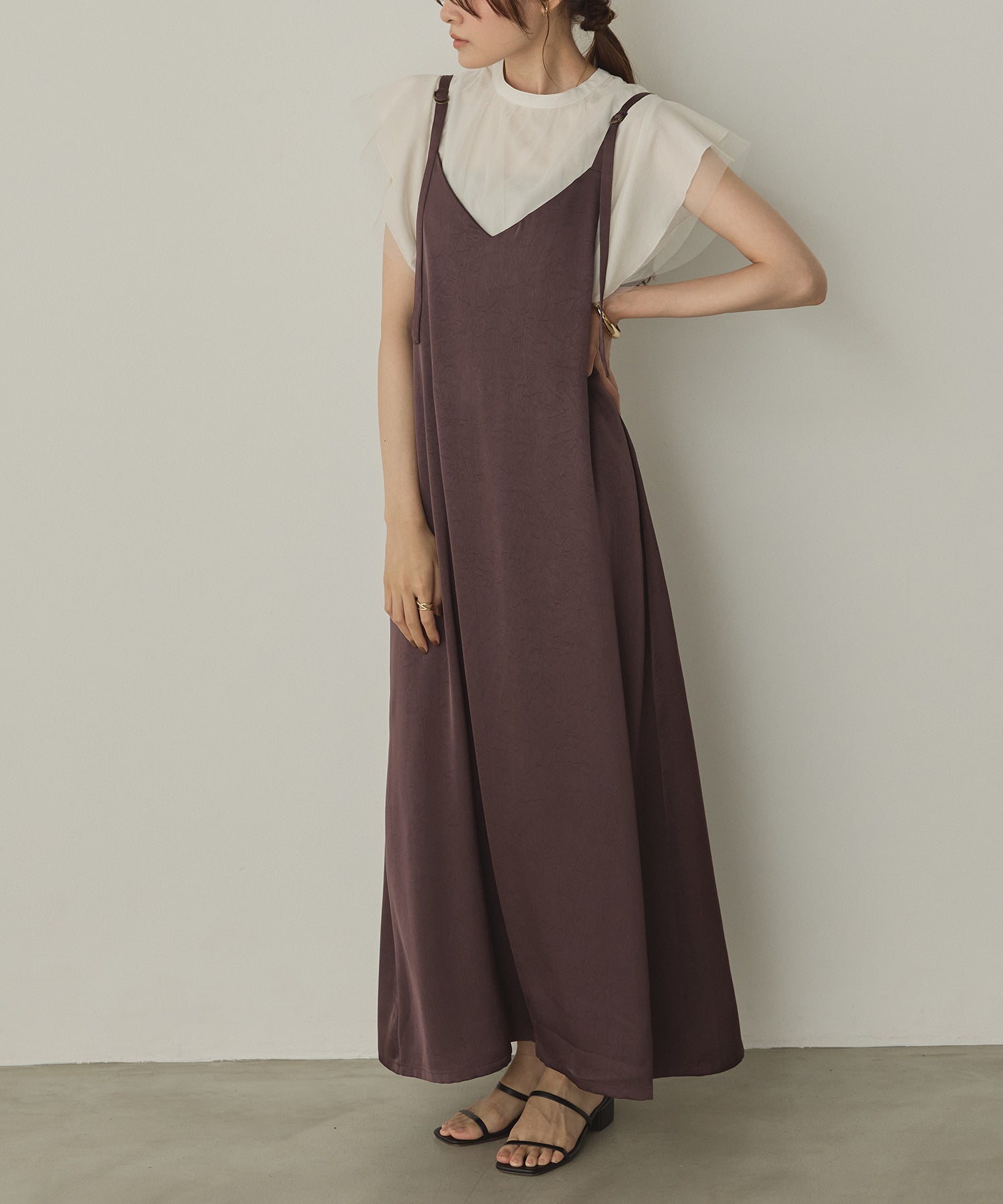 前後2WAY ワッシャーサテン キャミワンピース