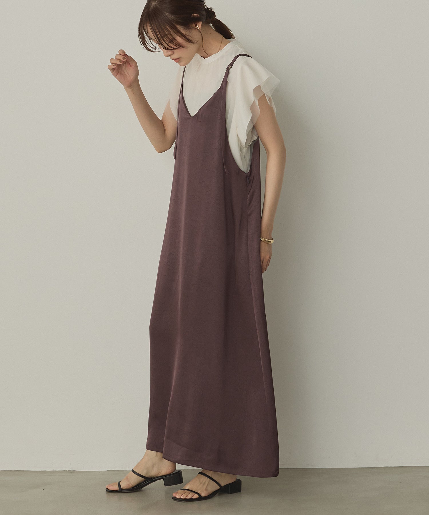 前後2WAY ワッシャーサテン キャミワンピース