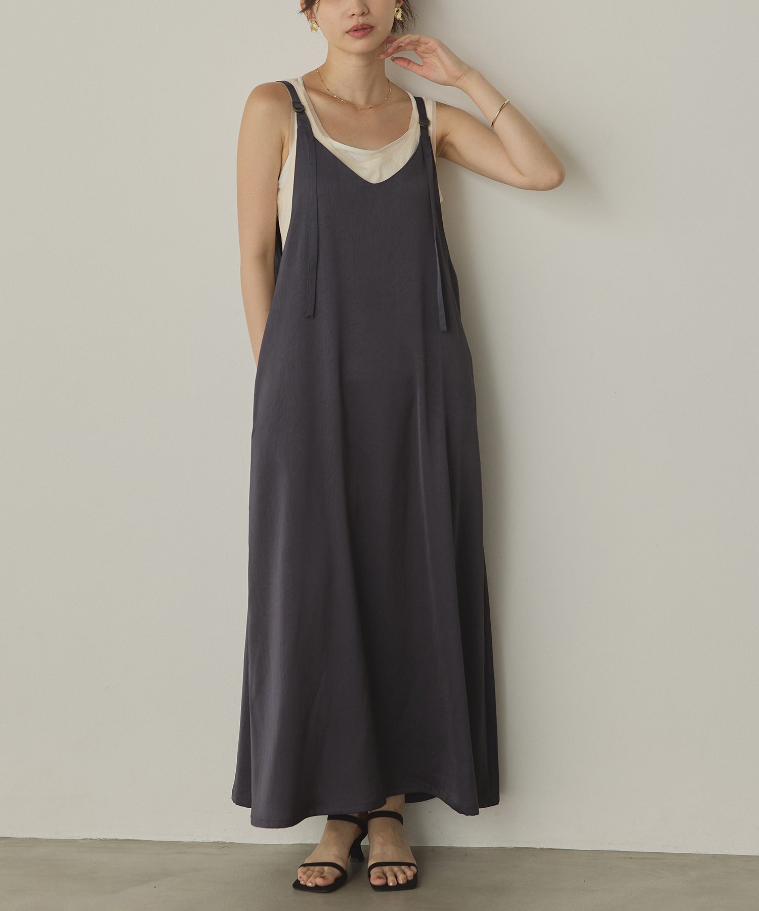 前後2WAY ワッシャーサテン キャミワンピース