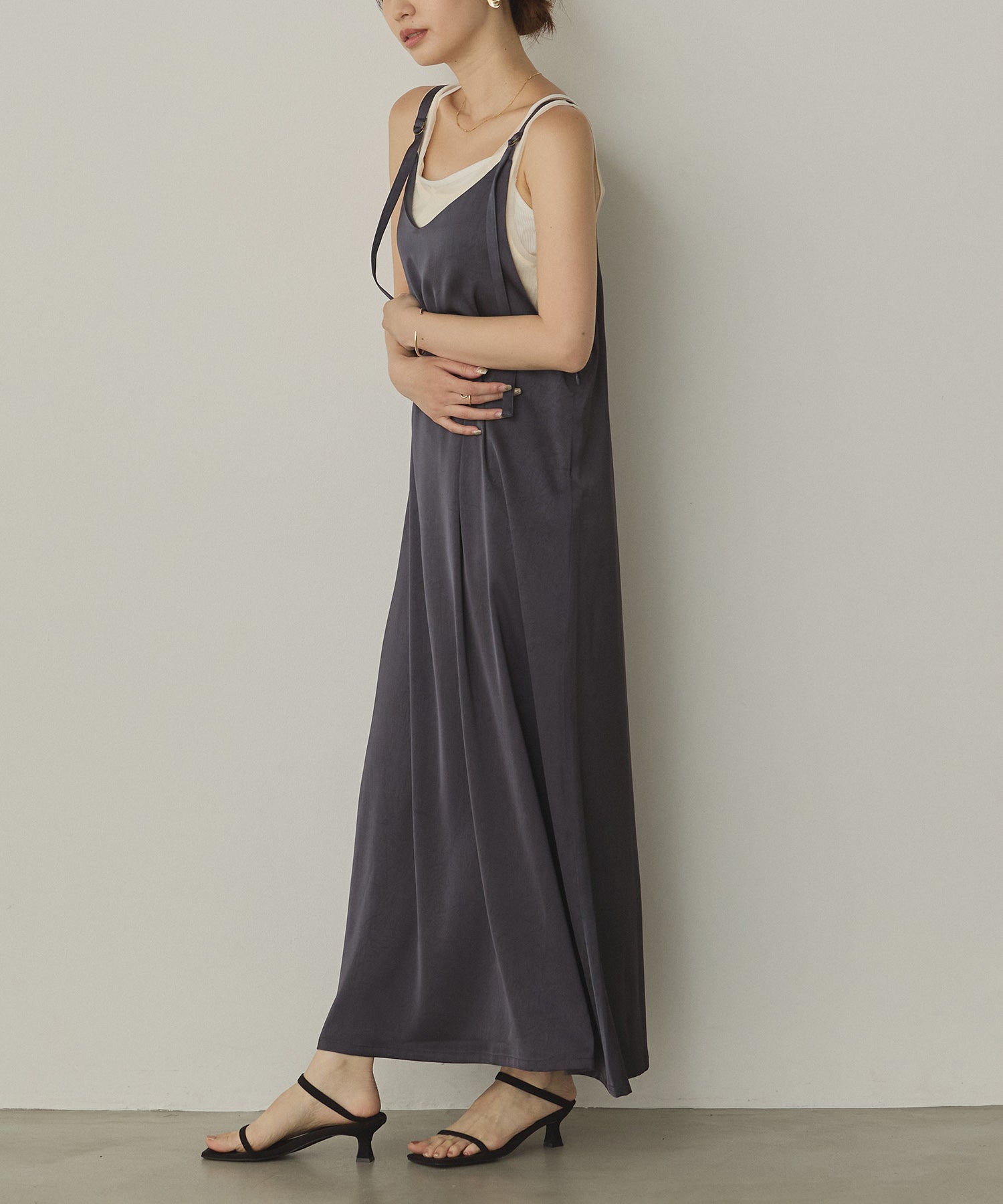 前後2WAY ワッシャーサテン キャミワンピース