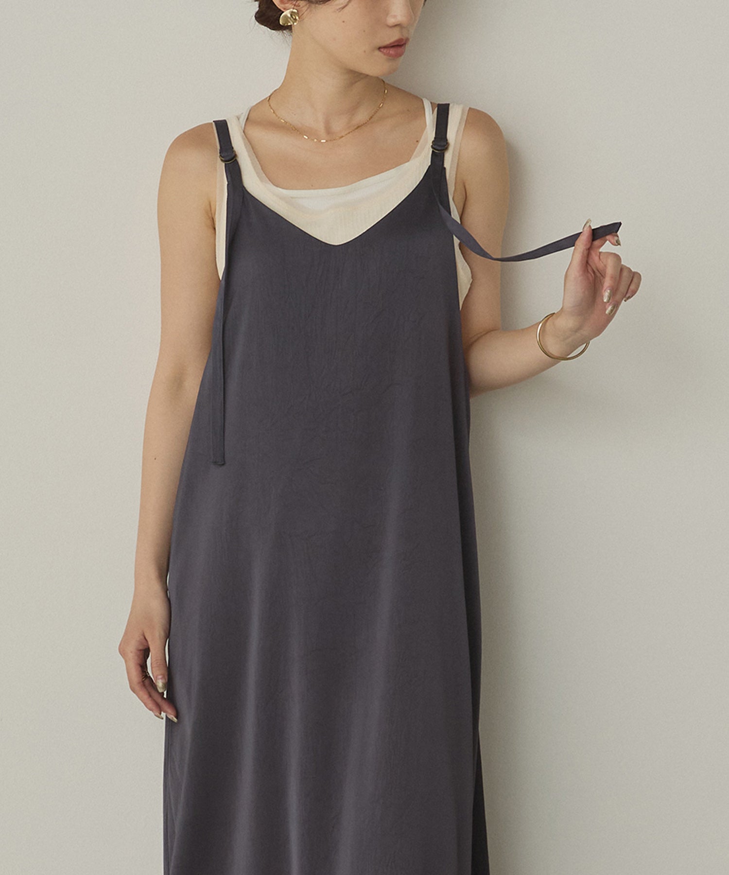 前後2WAY ワッシャーサテン キャミワンピース