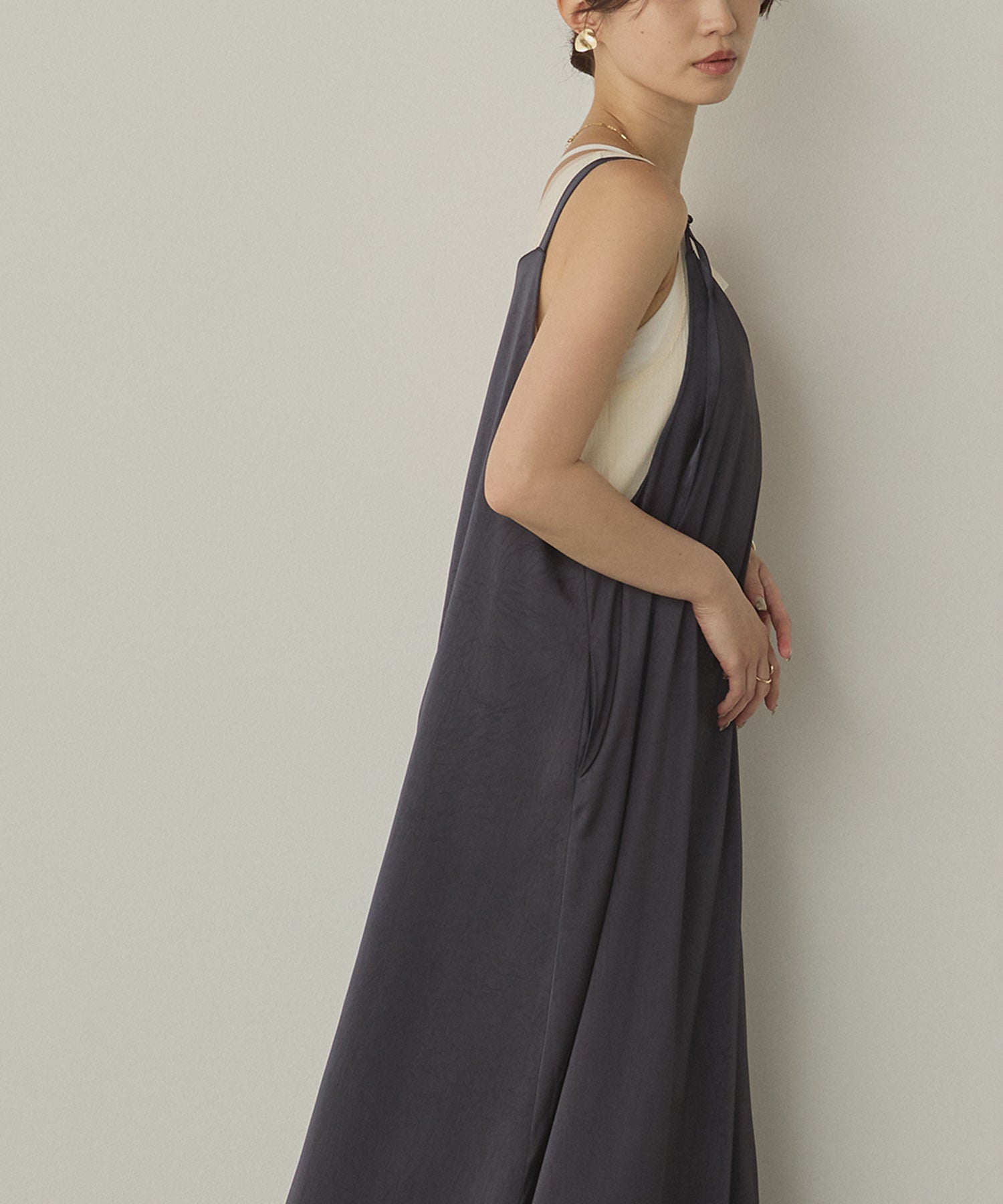 前後2WAY ワッシャーサテン キャミワンピース