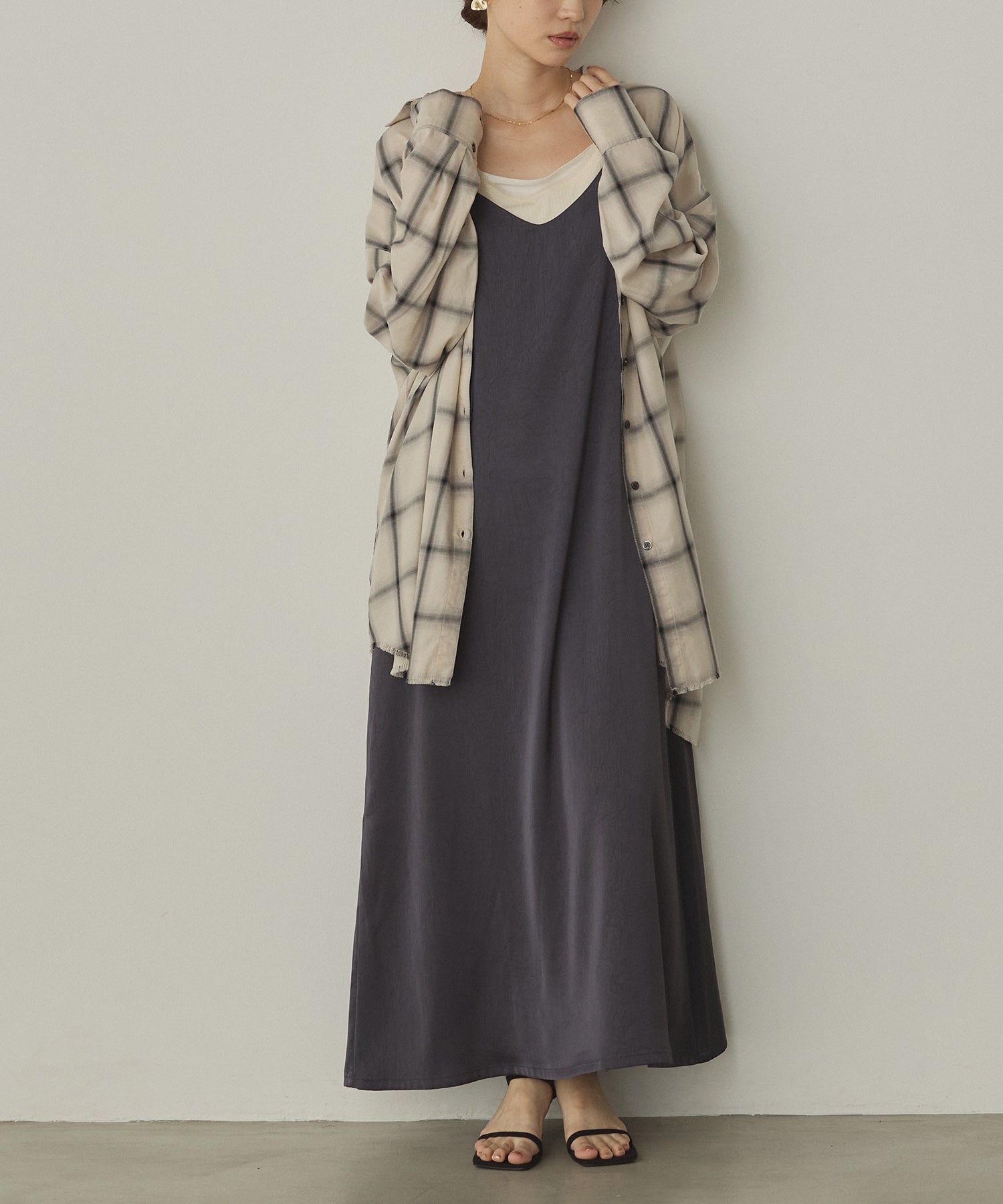 前後2WAY ワッシャーサテン キャミワンピース