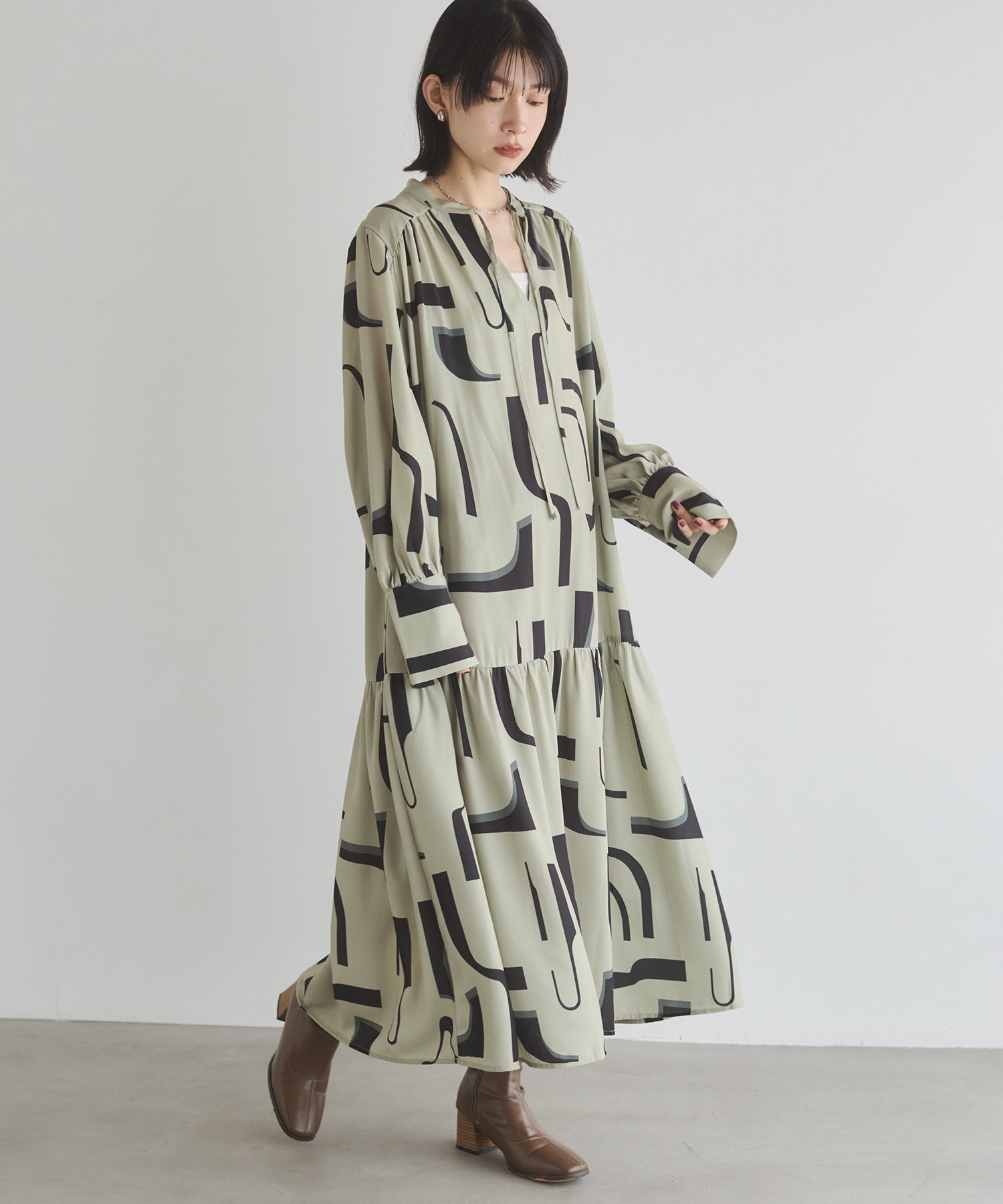 ジョーゼット柄 プリントワンピース