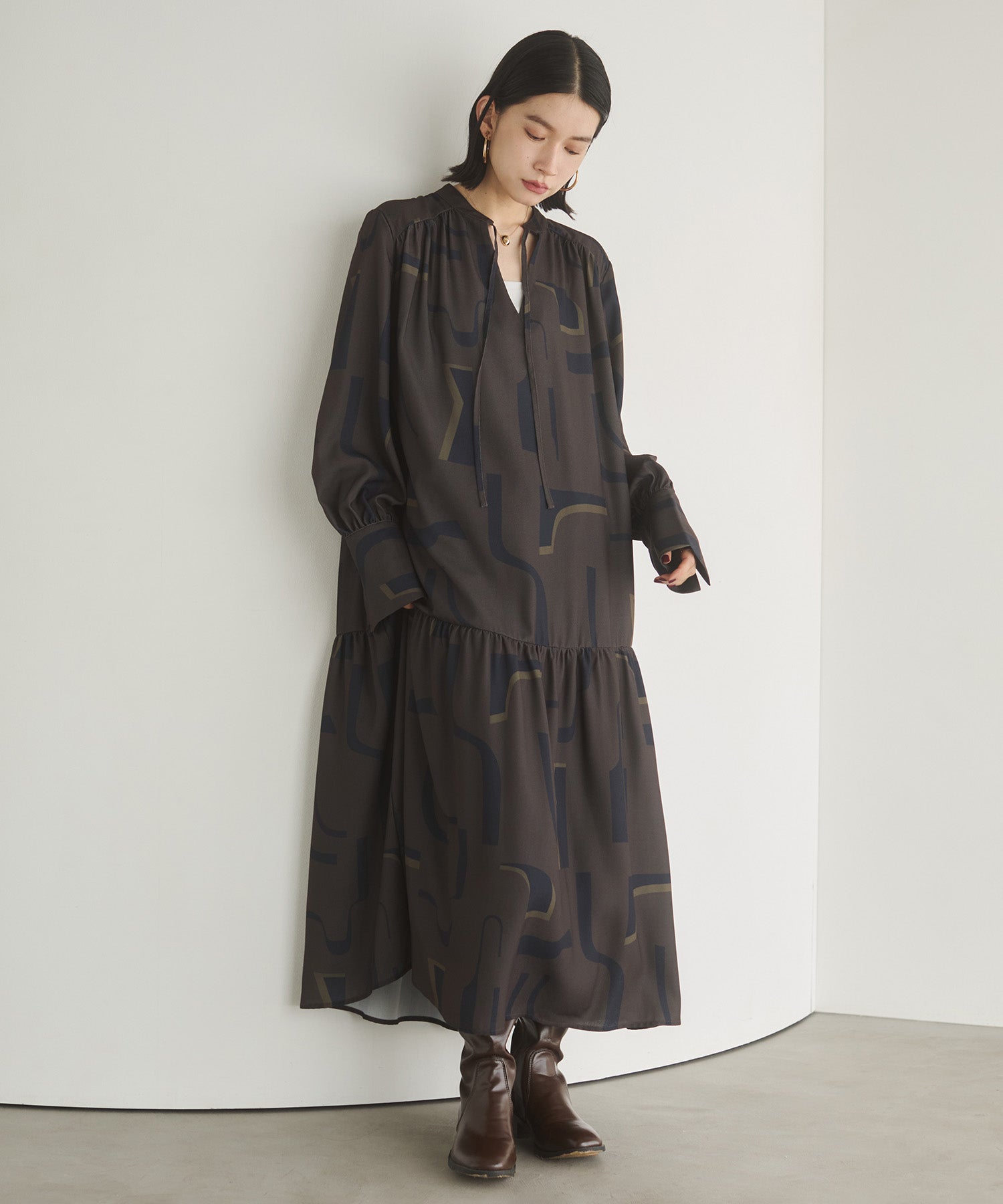 ジョーゼット柄 プリントワンピース