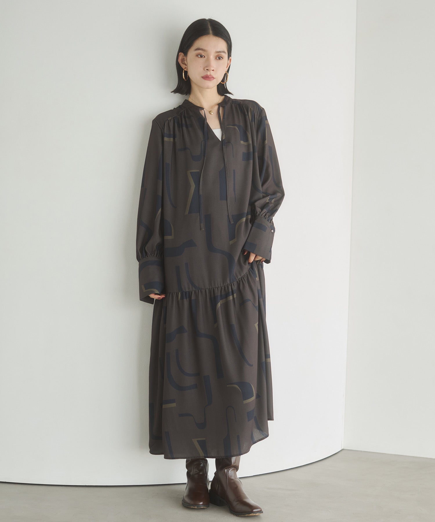 ジョーゼット柄 プリントワンピース