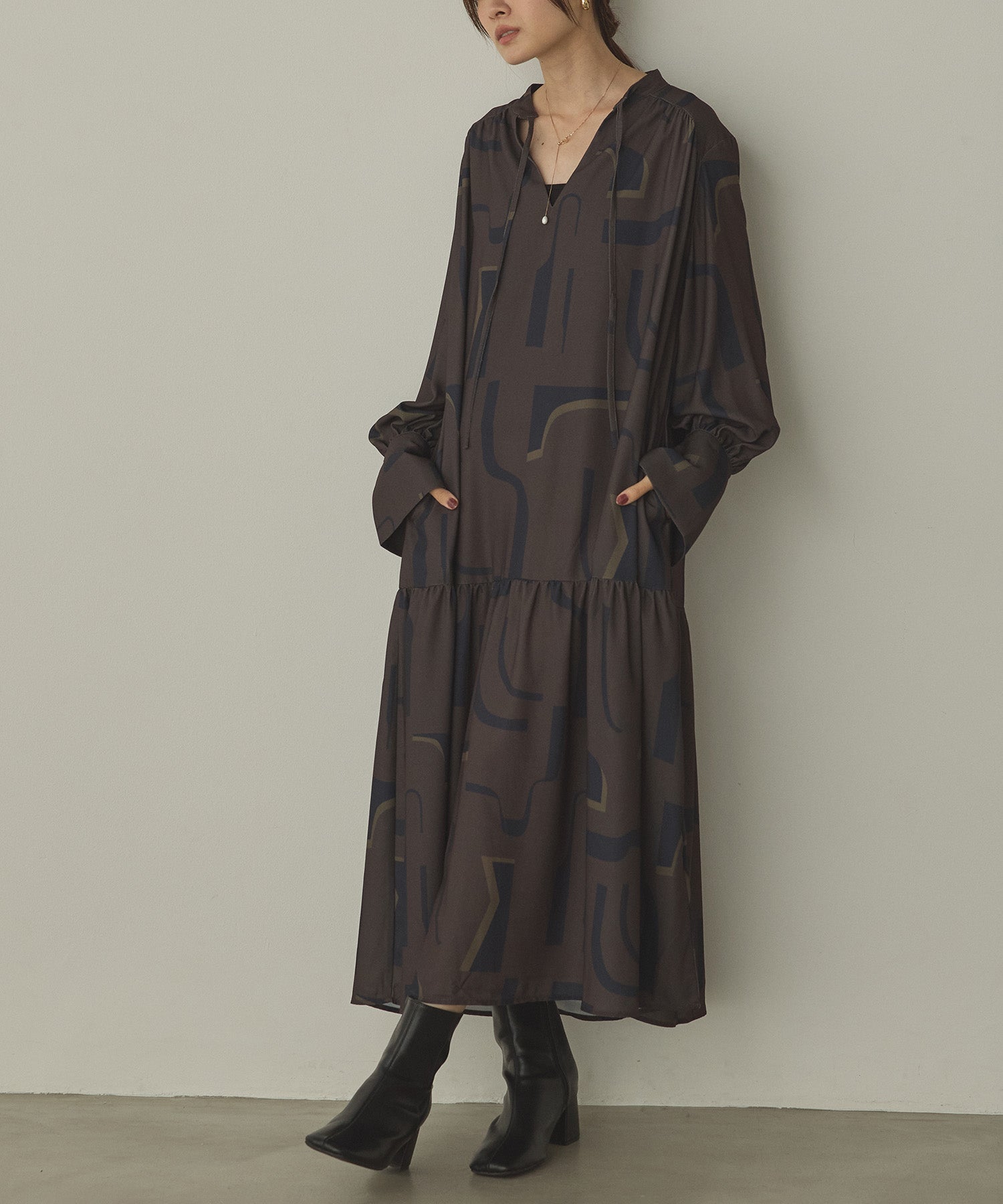 ジョーゼット柄 プリントワンピース