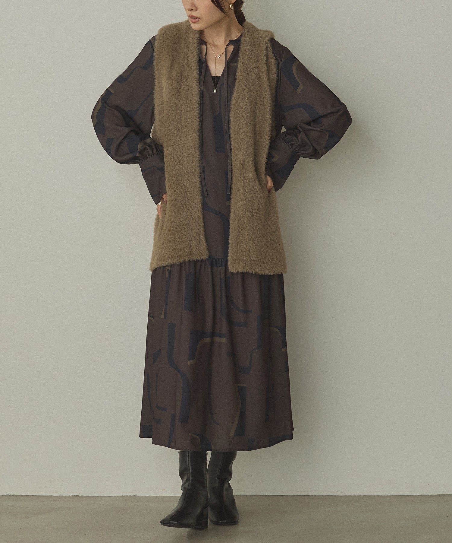 ジョーゼット柄 プリントワンピース