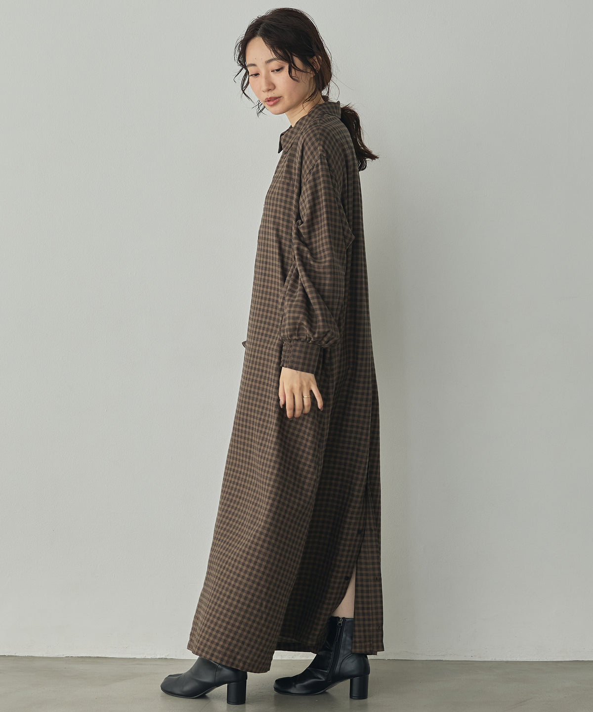 HALF-ZIP CHECKERED DRESS