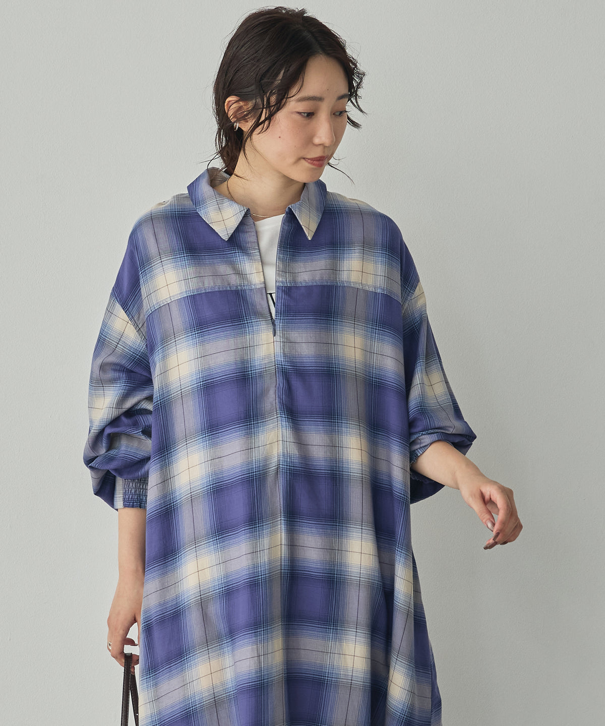 HALF-ZIP CHECKERED DRESS